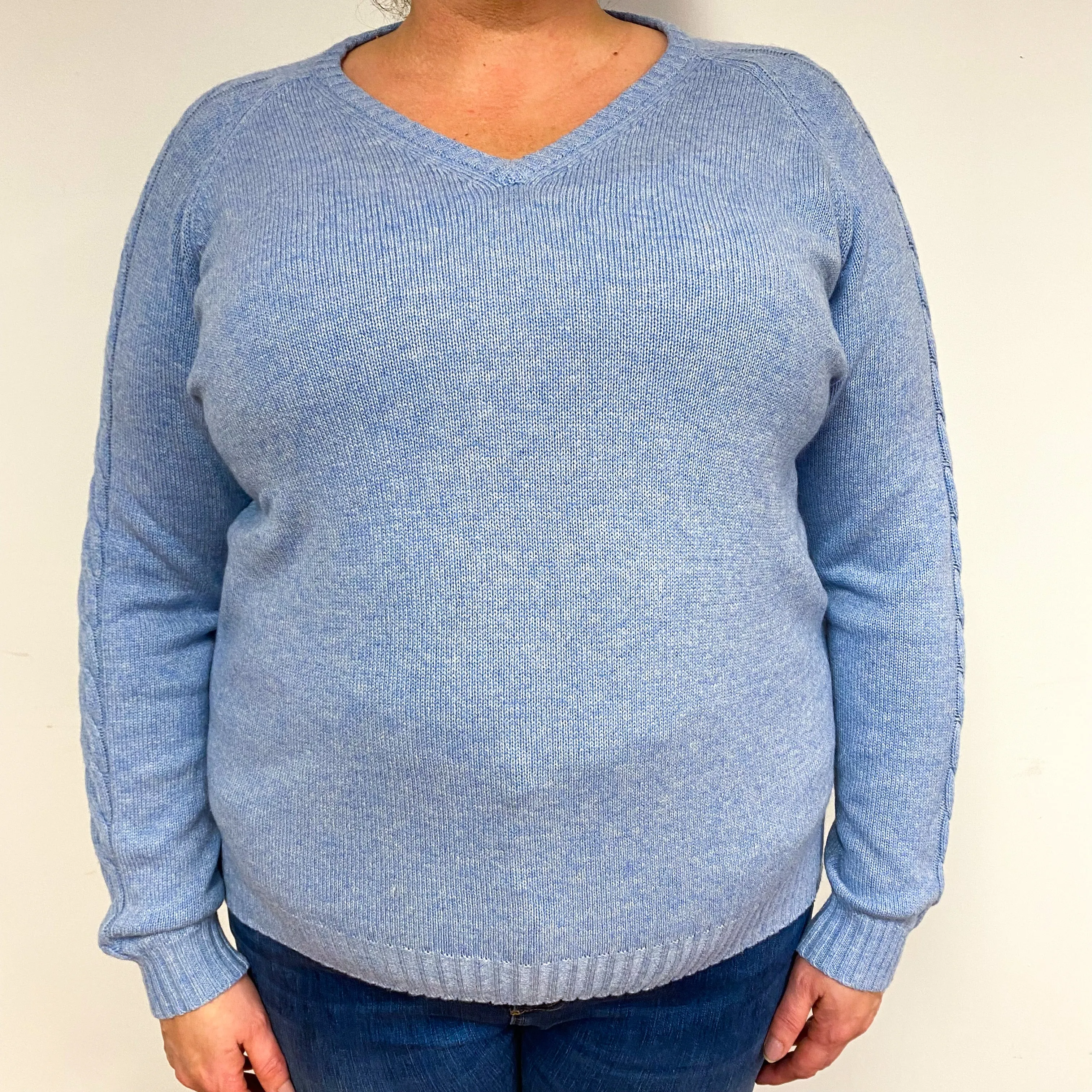 Sky Blue Cashmere V-Neck Jumper Extra Large