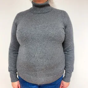 Slate Grey Cashmere Polo Neck Jumper Extra Large