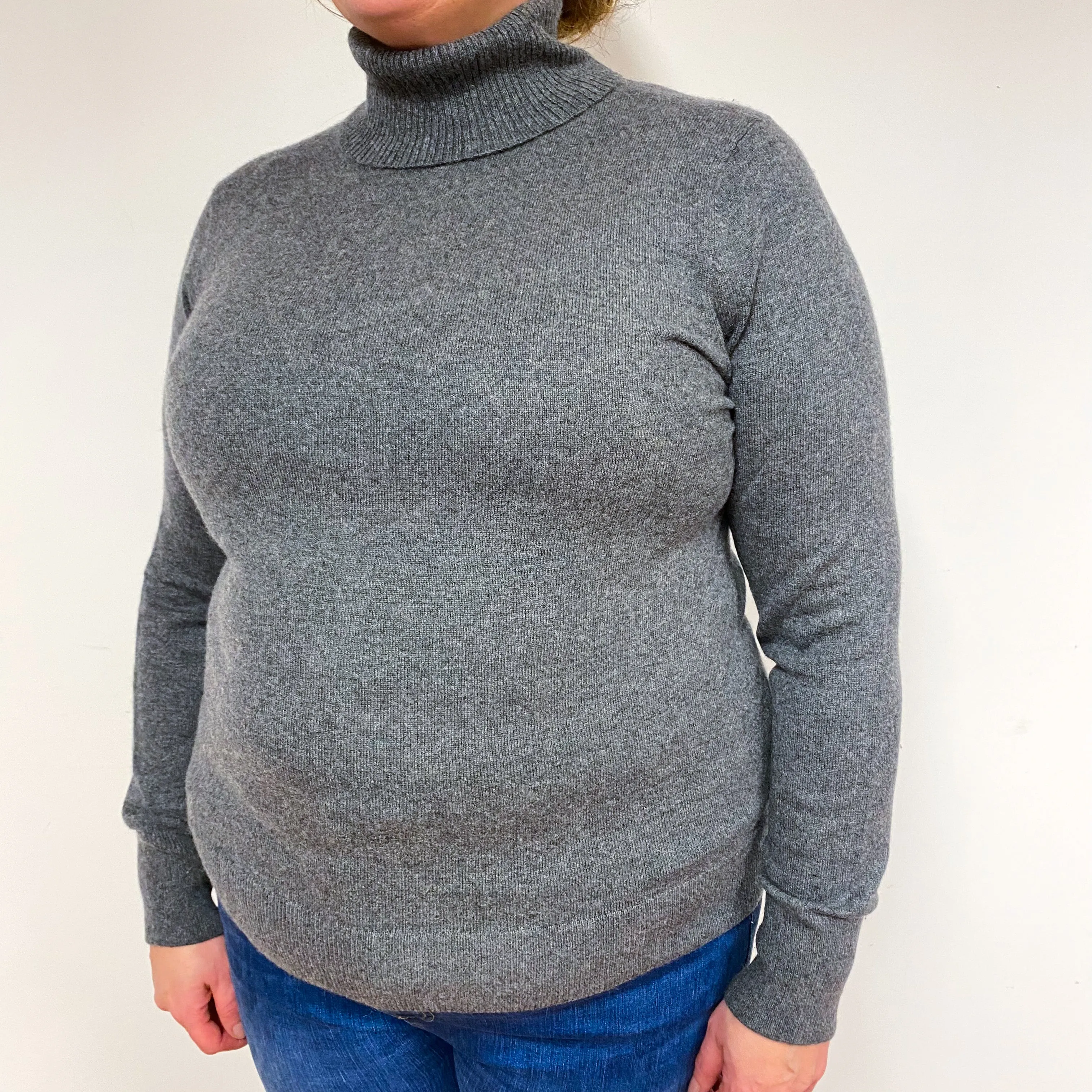 Slate Grey Cashmere Polo Neck Jumper Extra Large