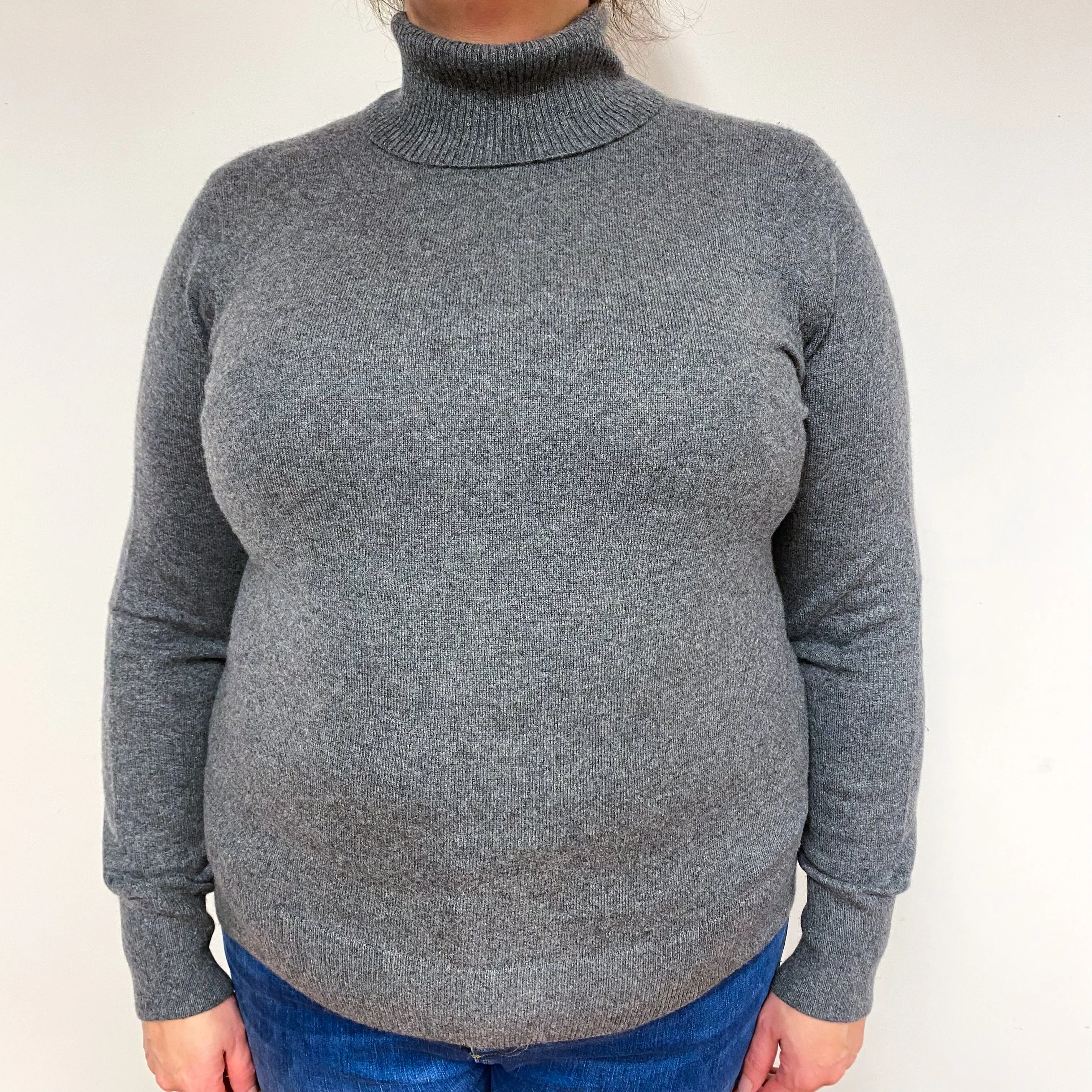 Slate Grey Cashmere Polo Neck Jumper Extra Large