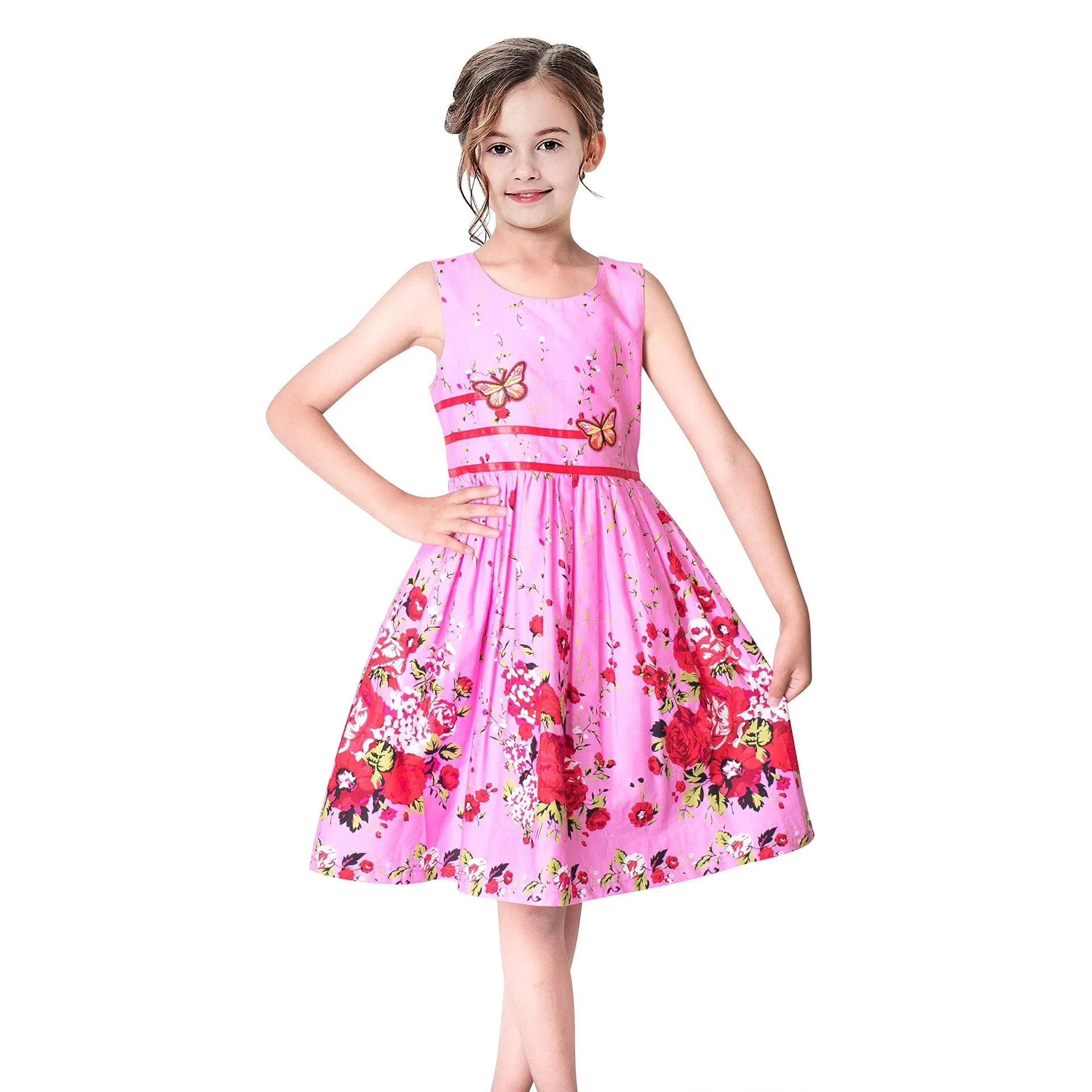 Sleeveless Floral Girl Butterfly Dress for