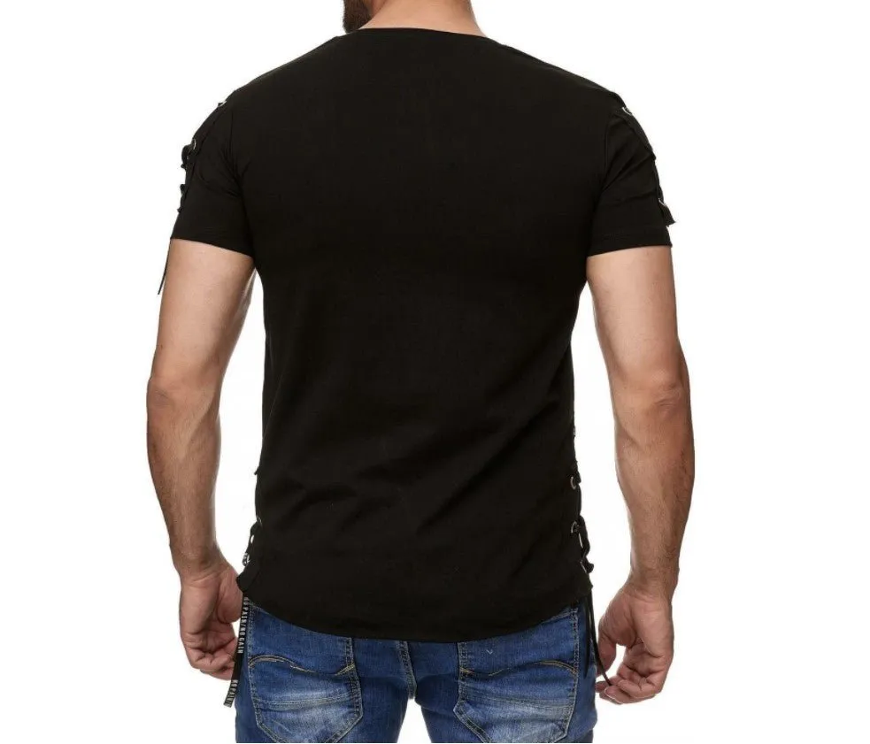 Solid Slim Fit Sports Collarless Youth Cuff T-Shirt