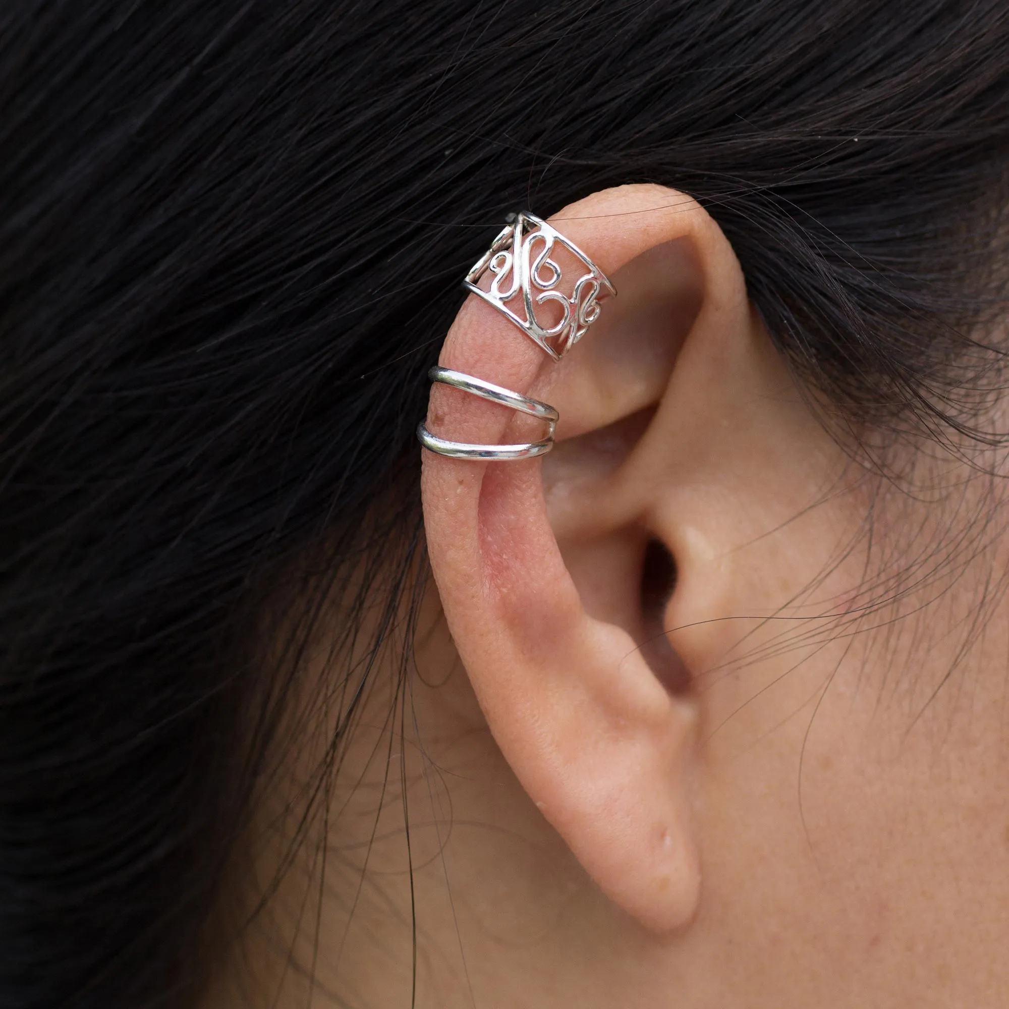 Sterling silver ear cuff earrings (Pair) - Sleek Filigree | NOVICA