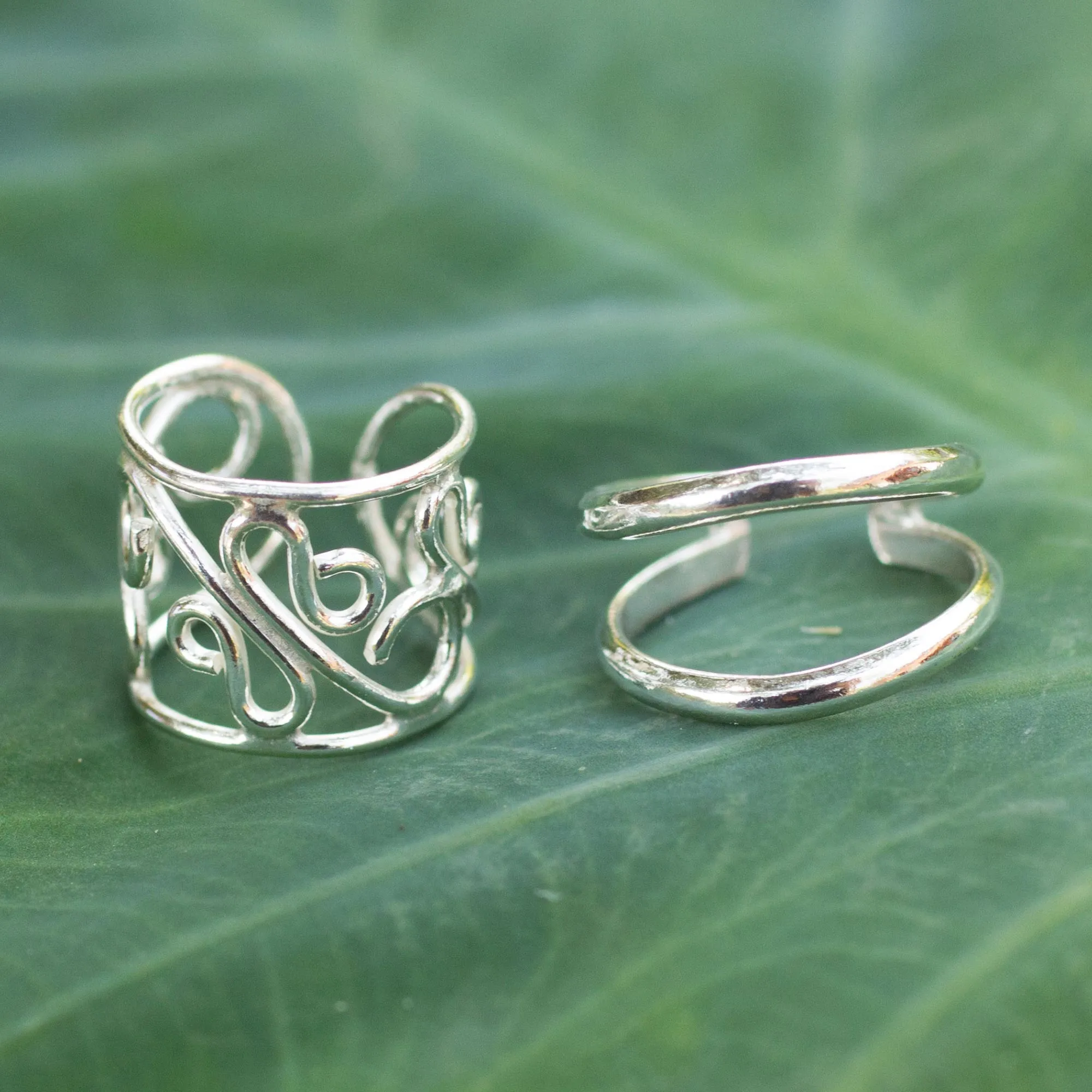 Sterling silver ear cuff earrings (Pair) - Sleek Filigree | NOVICA