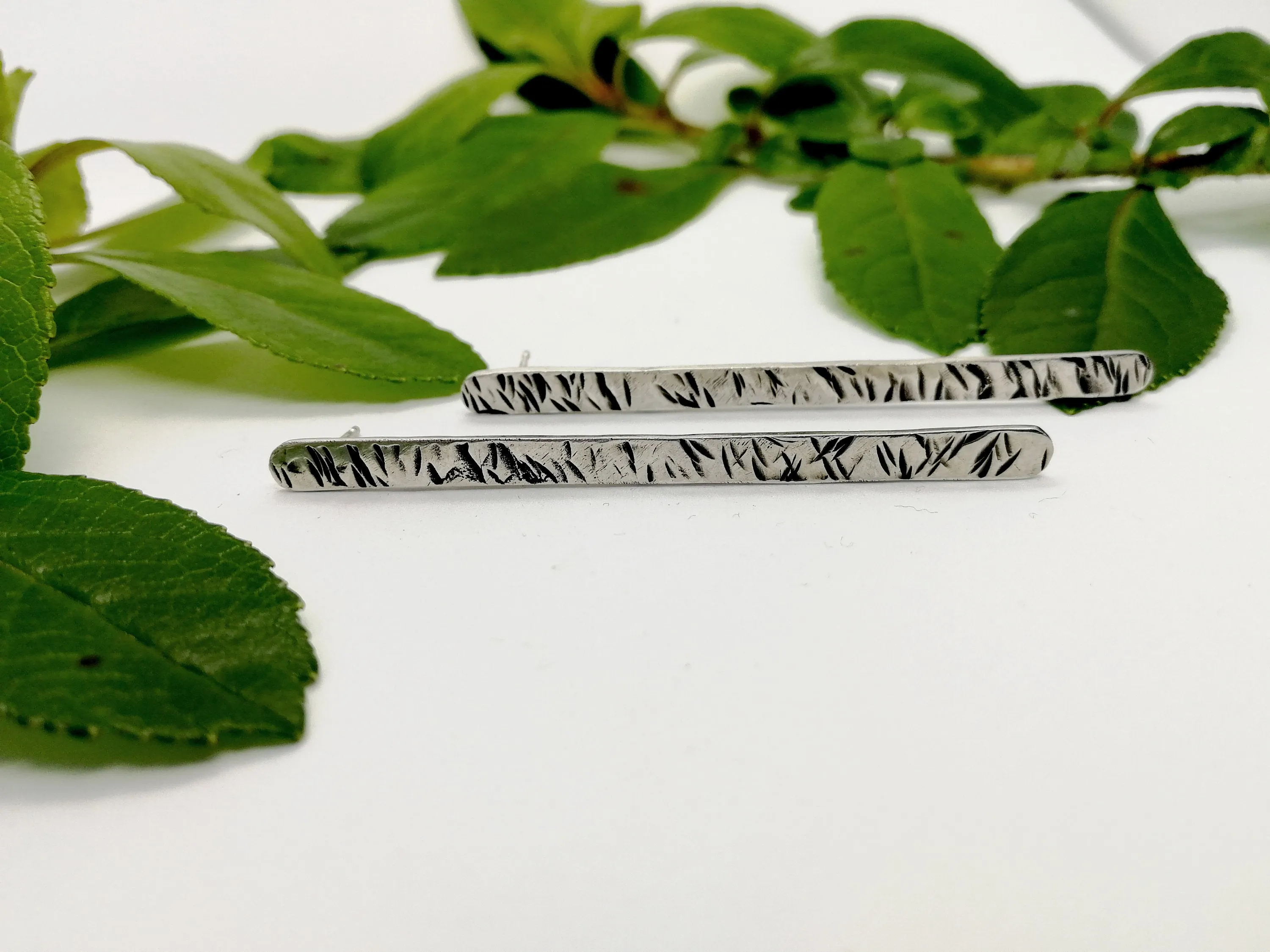 Sterling Silver Textured Bar Stud Earrings