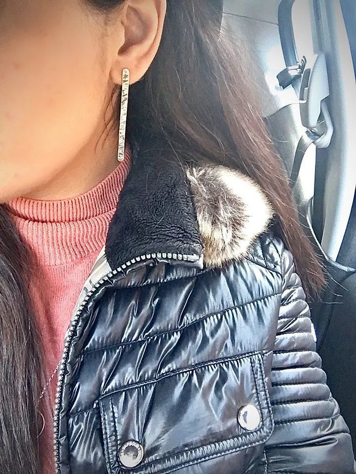 Sterling Silver Textured Bar Stud Earrings