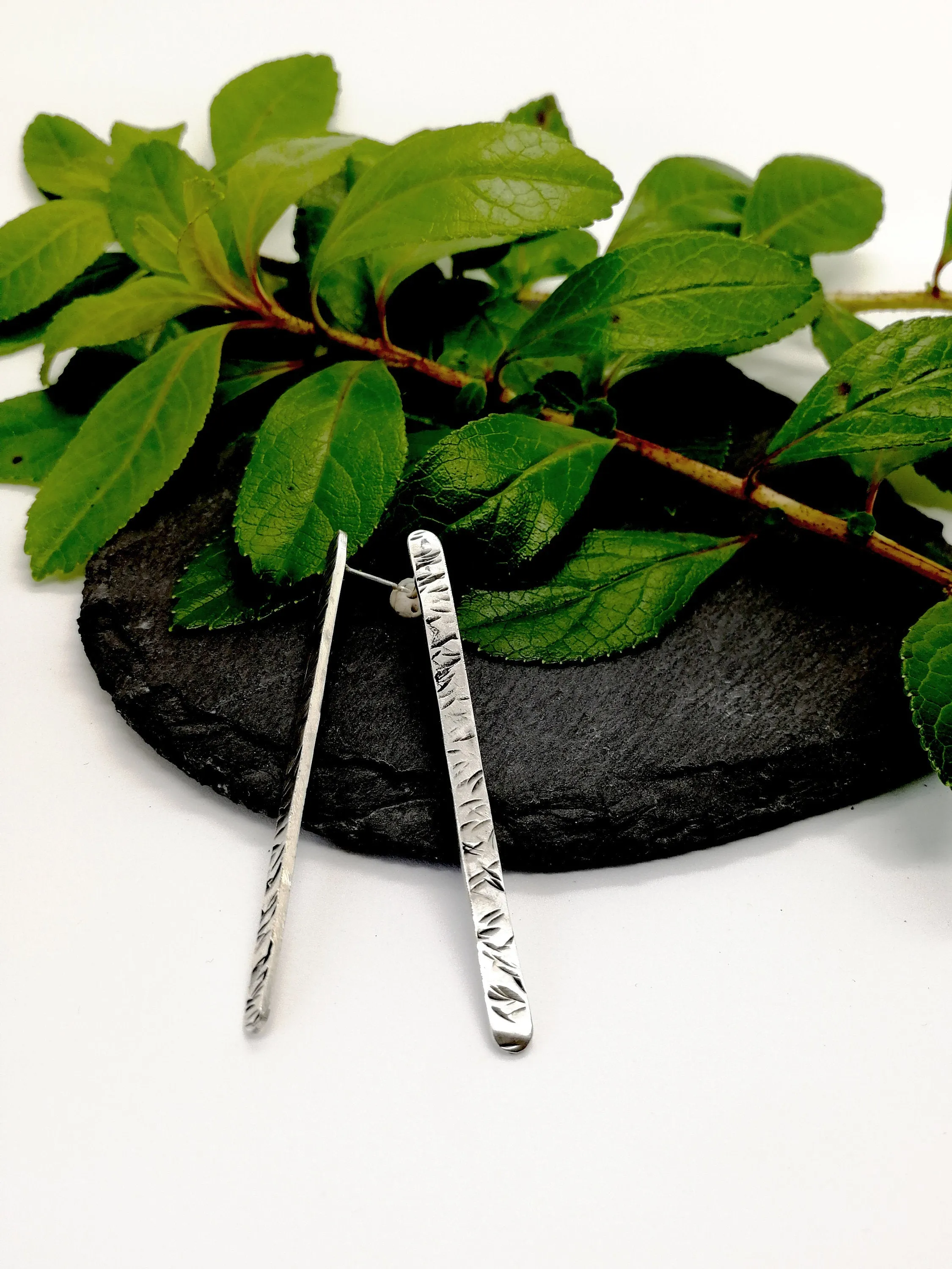 Sterling Silver Textured Bar Stud Earrings