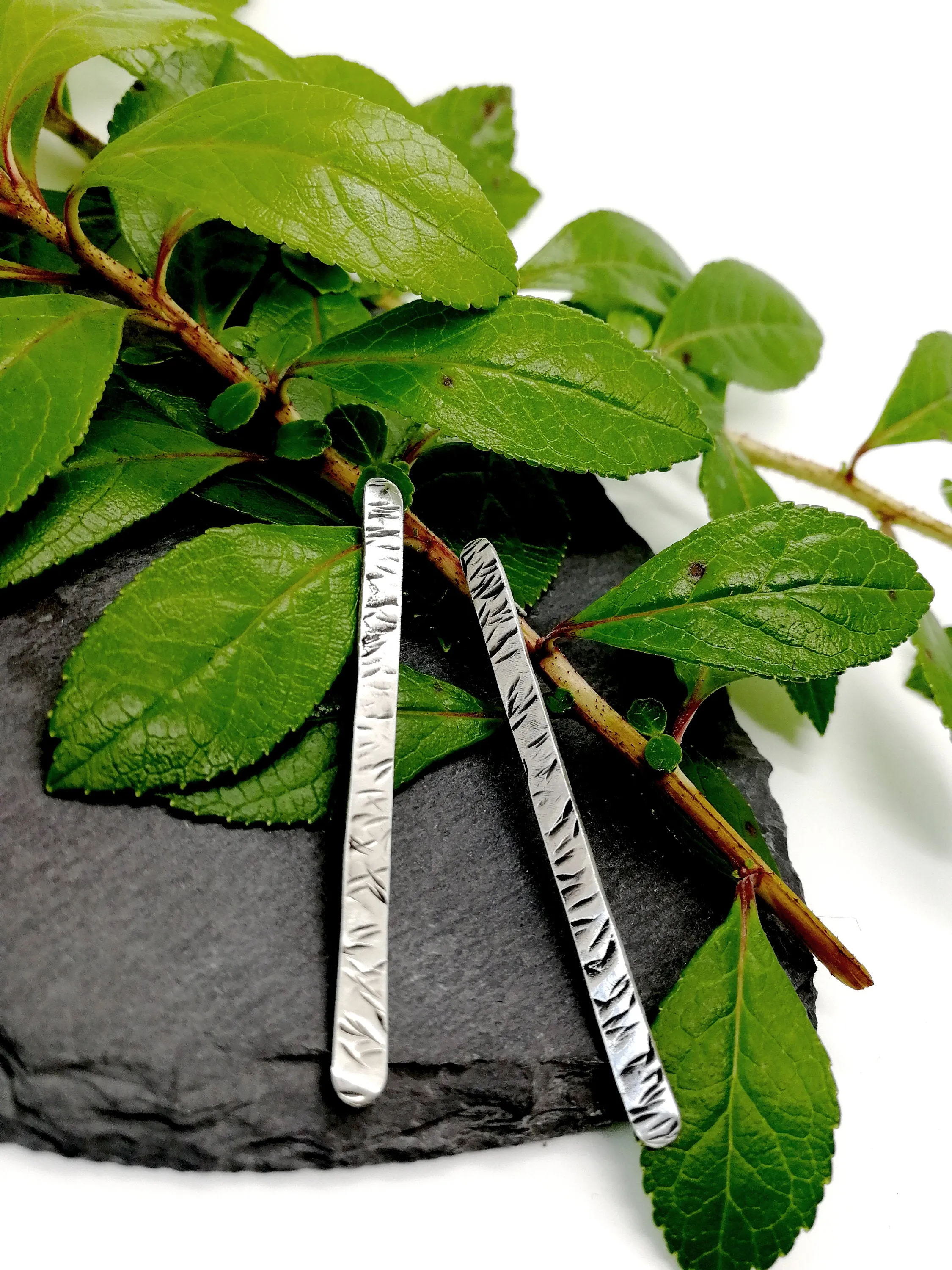 Sterling Silver Textured Bar Stud Earrings