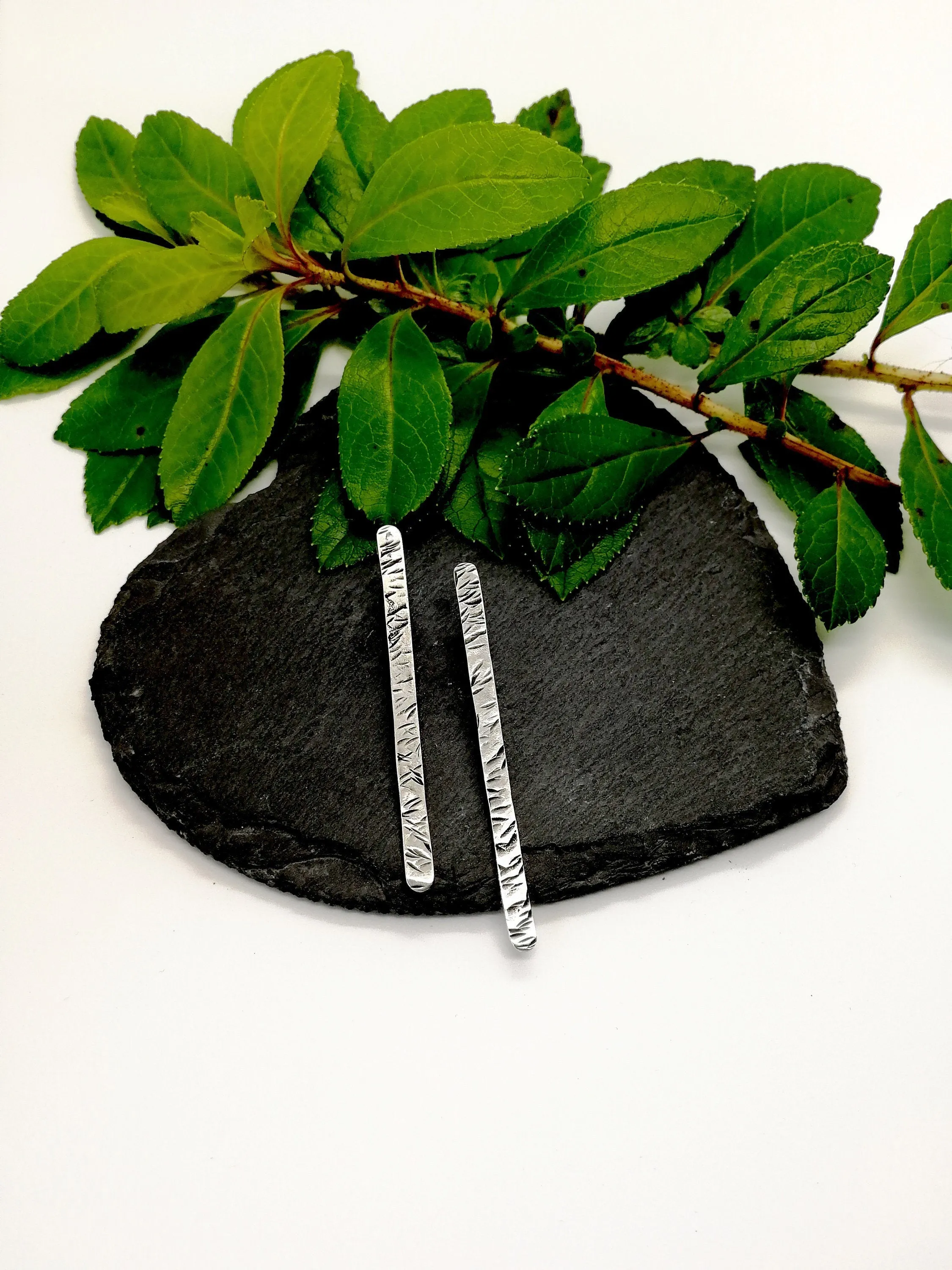 Sterling Silver Textured Bar Stud Earrings