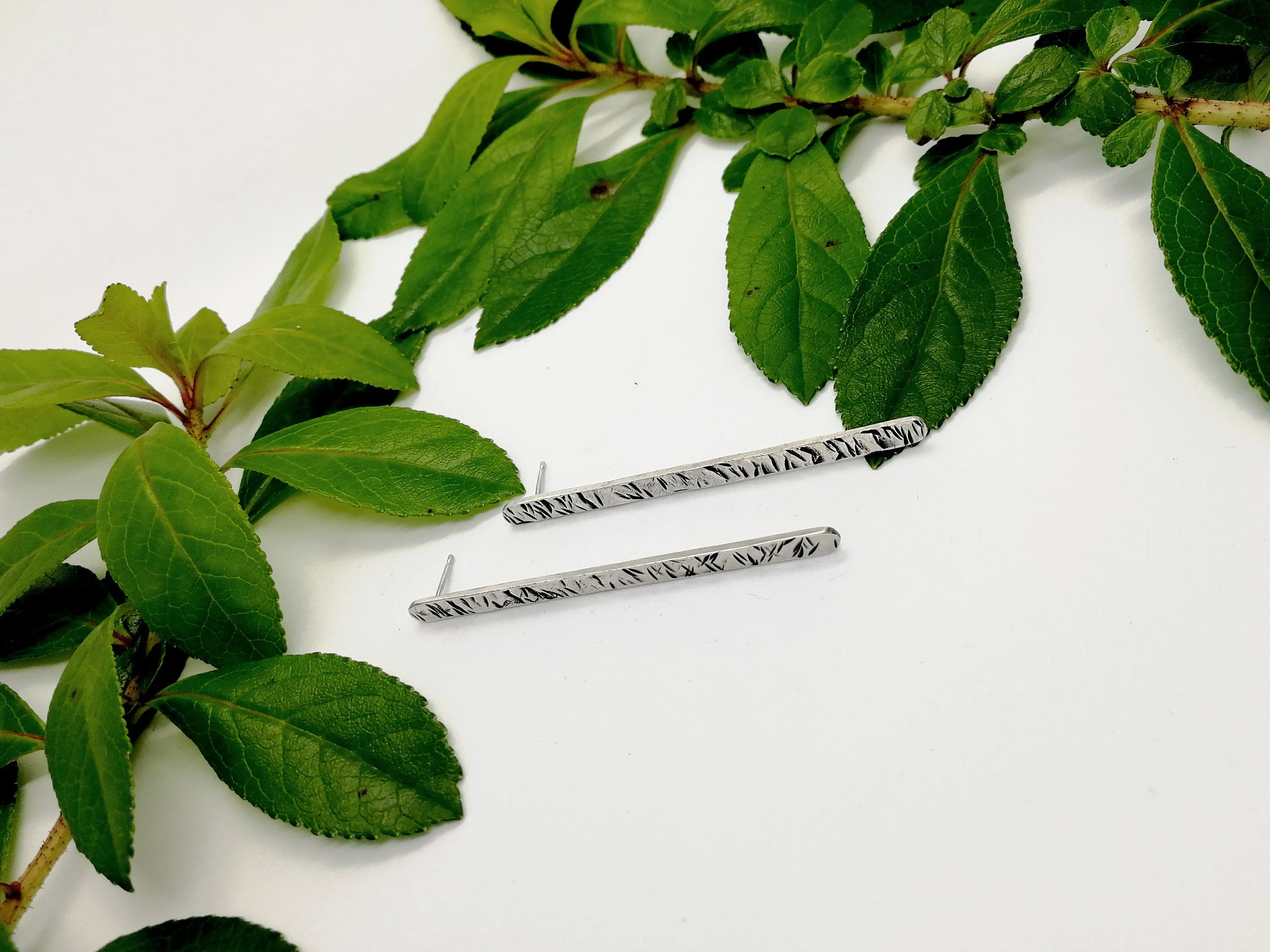 Sterling Silver Textured Bar Stud Earrings