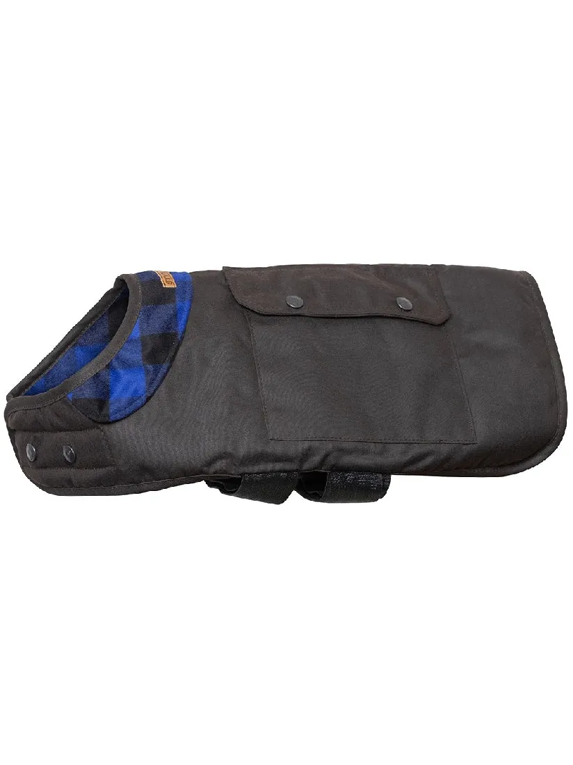 Styx Mill Oilskin Wool Lined Blue Check Province Dog Coat - Brown