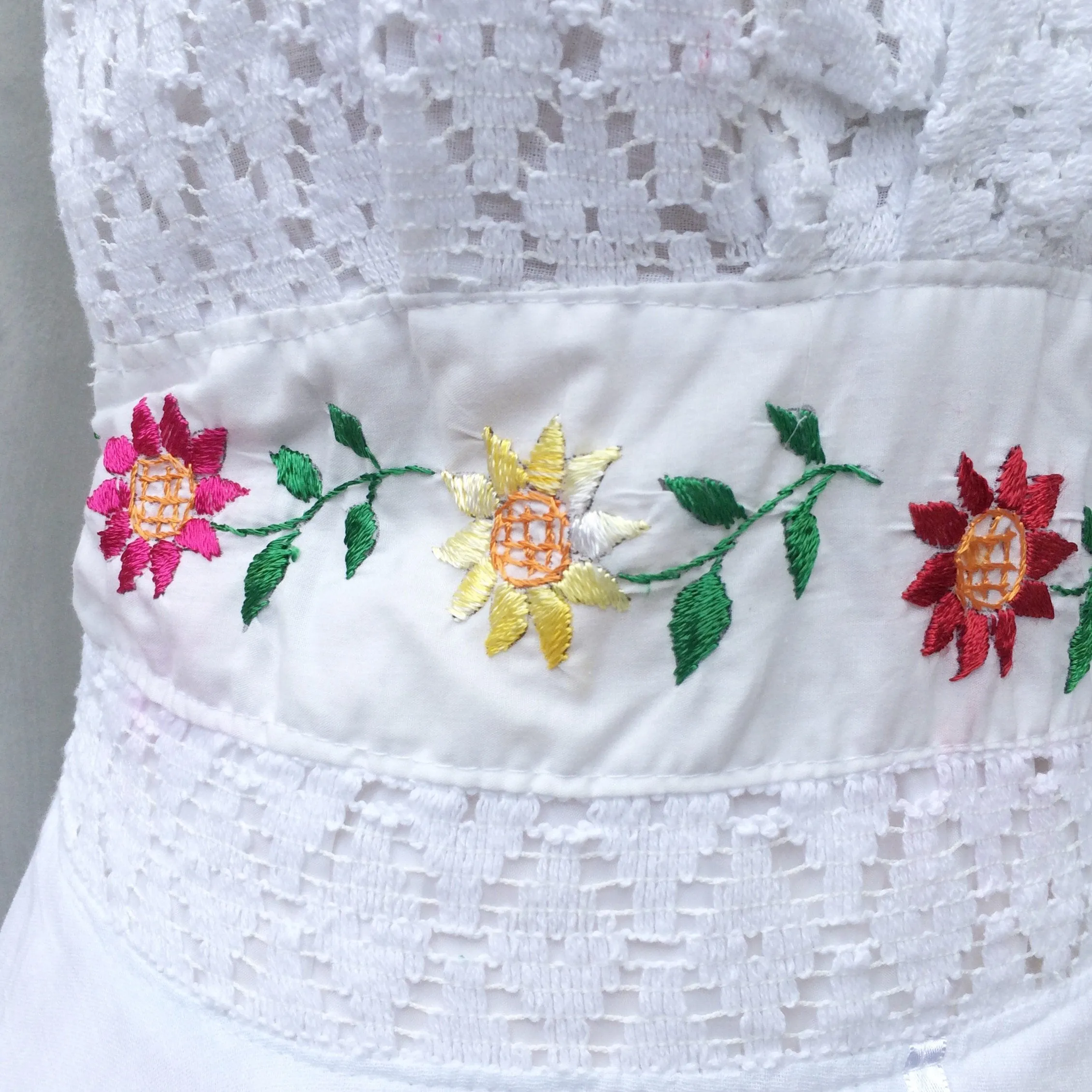 Summer Music | Vintage 1970s Hippie Bohemian Summer Festival Crochet and Embroidery Halter Neck Dress