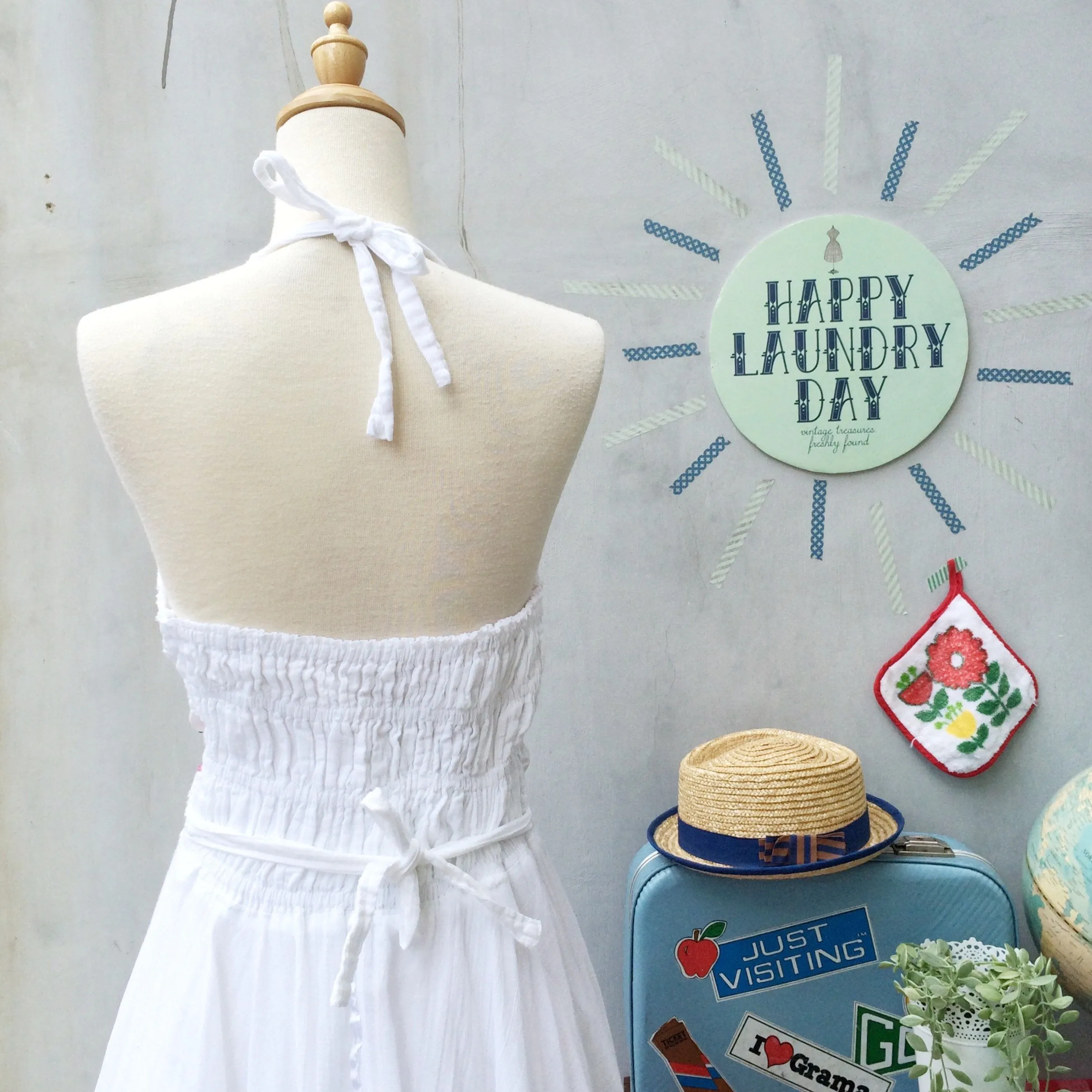 Summer Music | Vintage 1970s Hippie Bohemian Summer Festival Crochet and Embroidery Halter Neck Dress