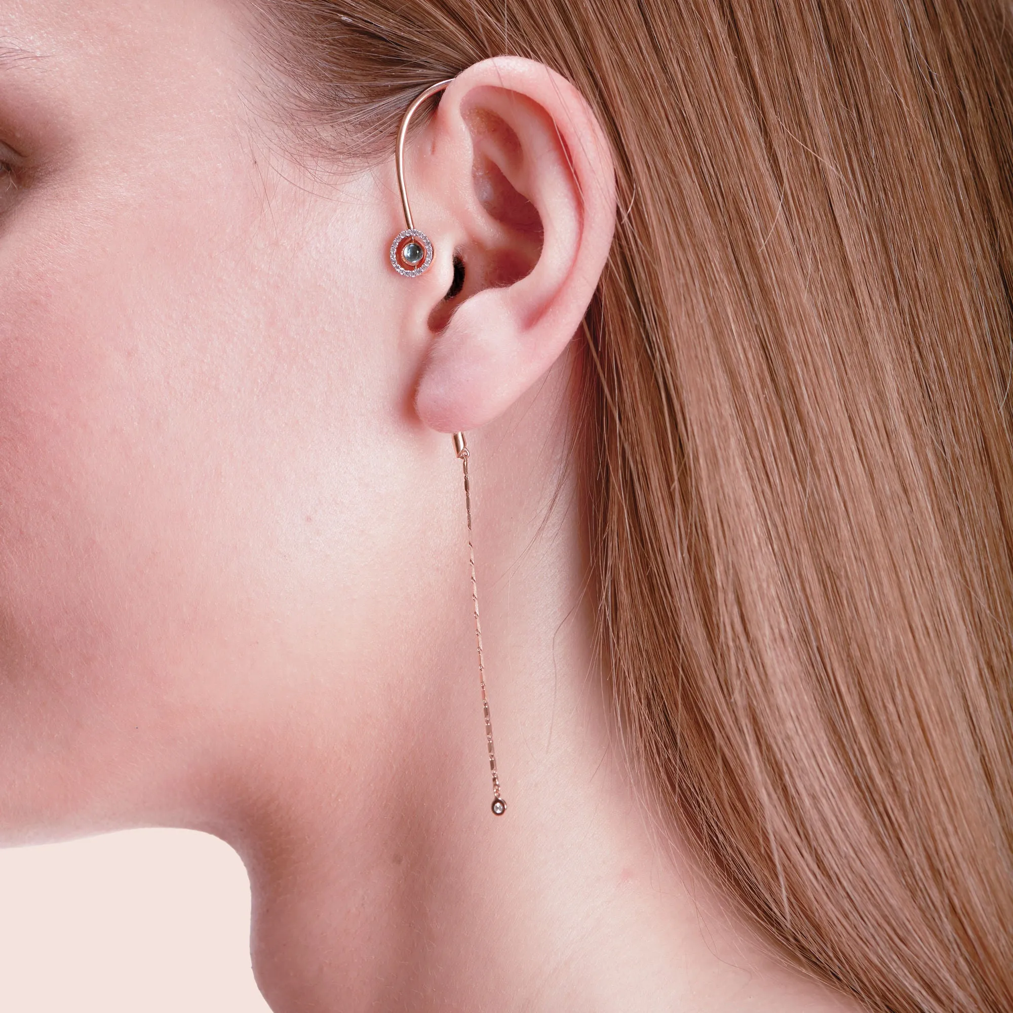 Swiveling Hook 18K Rosegold Ear Cuff w. Diamonds, Topaz & Amethyst