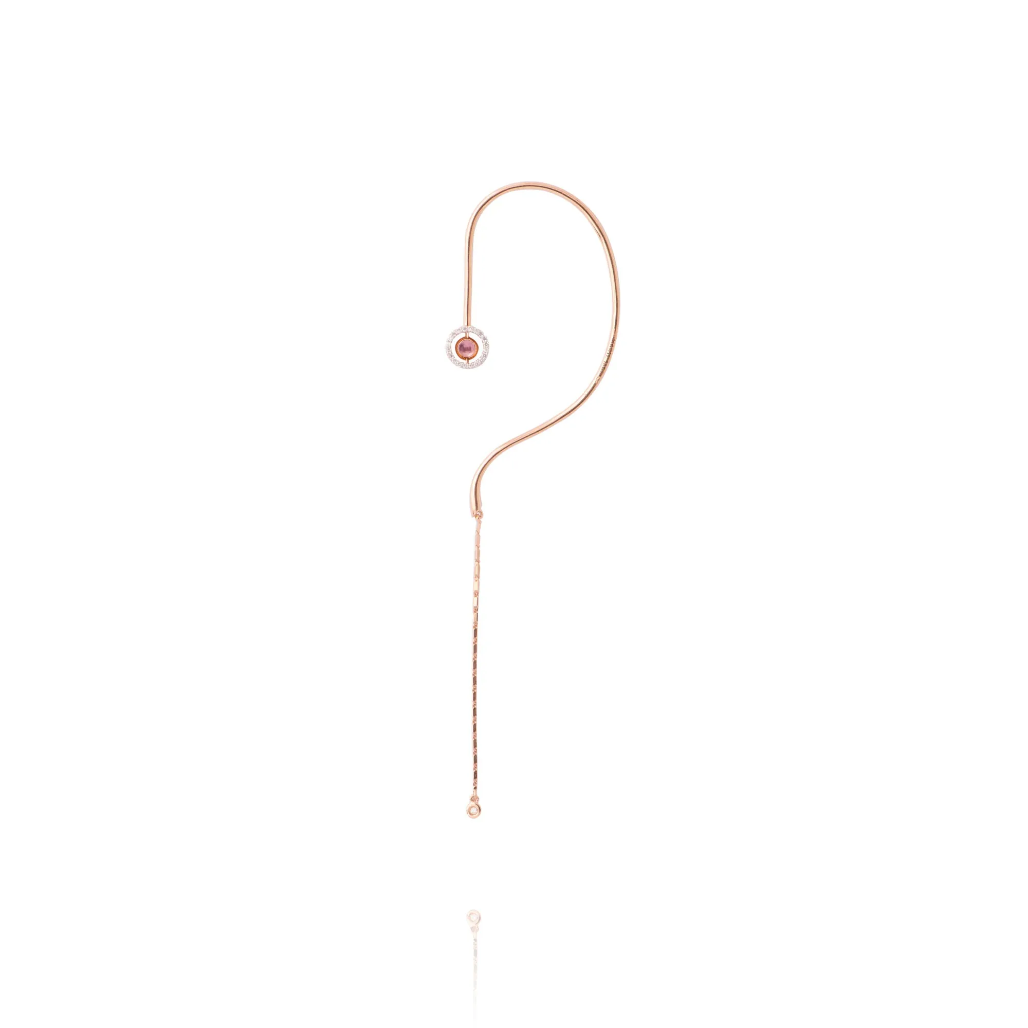 Swiveling Hook 18K Rosegold Ear Cuff w. Diamonds, Topaz & Amethyst