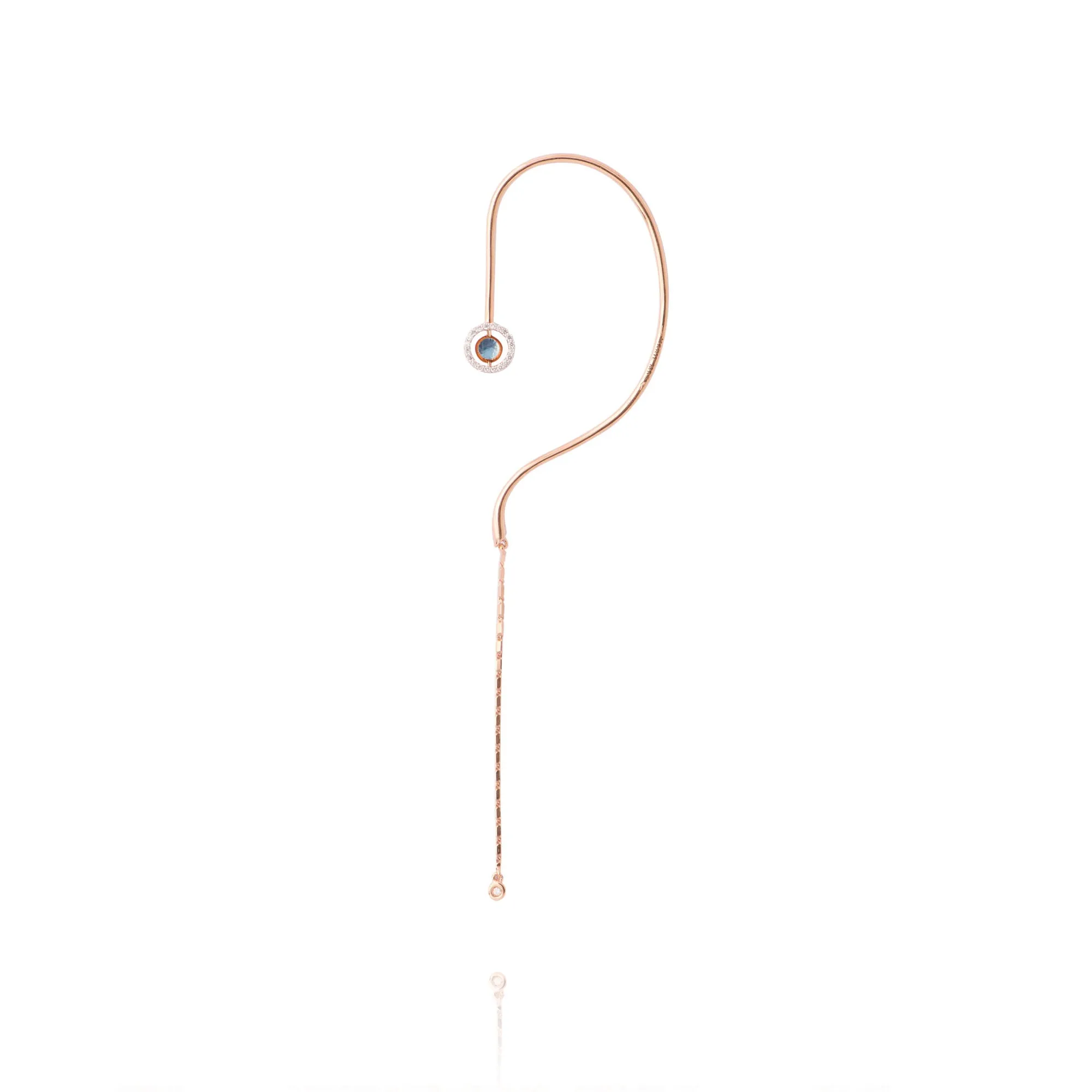 Swiveling Hook 18K Rosegold Ear Cuff w. Diamonds, Topaz & Amethyst