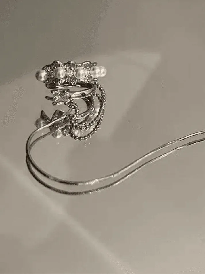 Tassel Faux Pearl Decor Cuff Earring