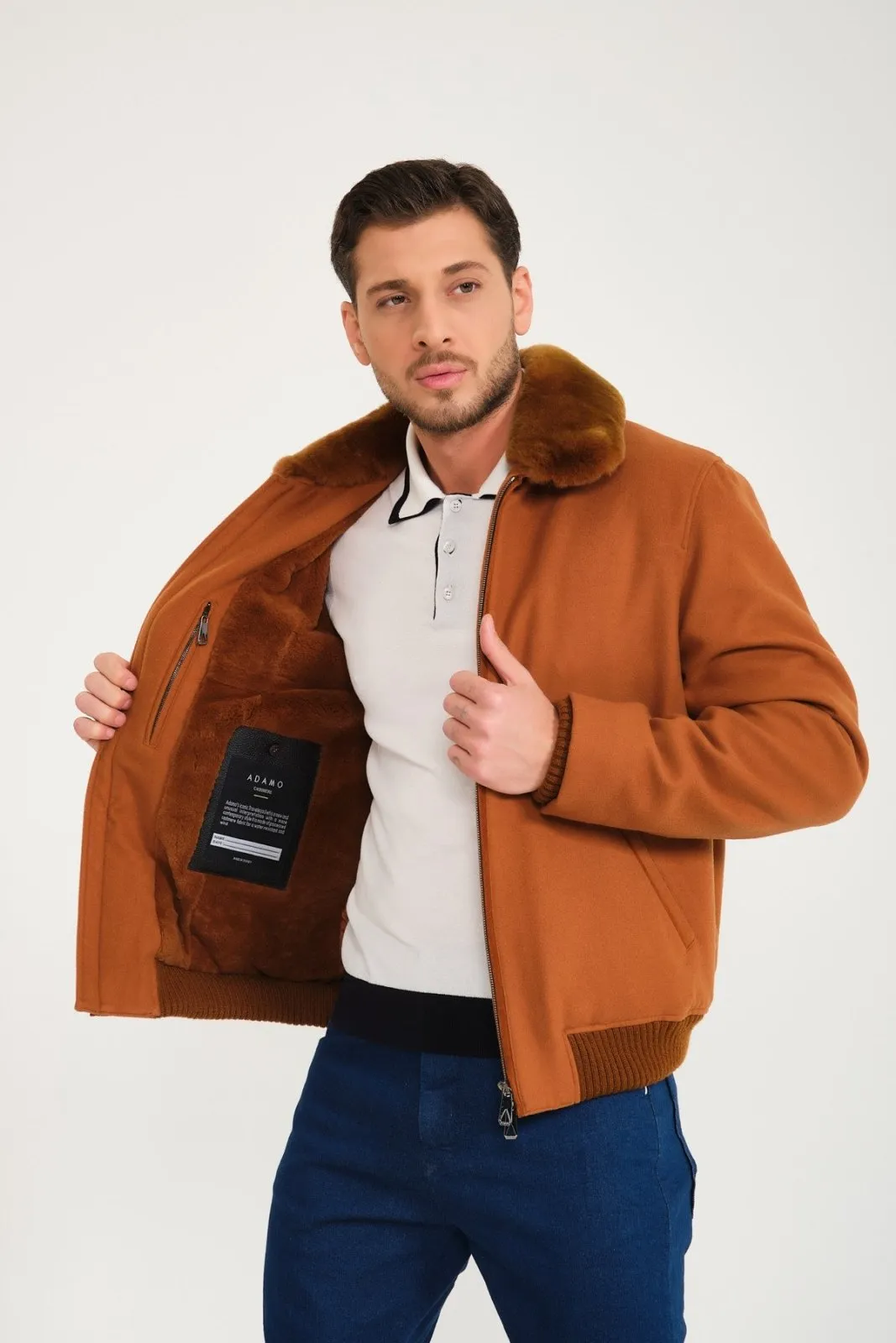 Tobacco Color Wool & Rex Fur Coat