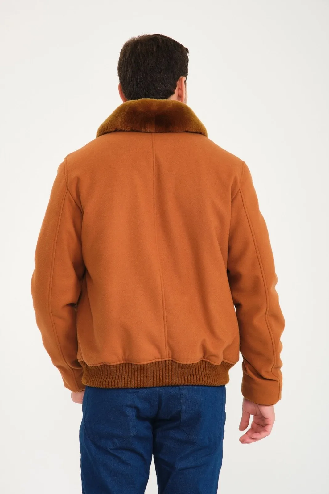 Tobacco Color Wool & Rex Fur Coat