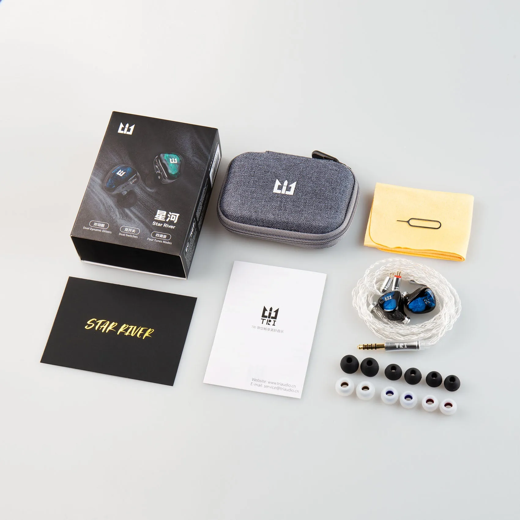 【TRI Star River】High end IEM Earphones Quality In-ear Monitors Dual Dynamic Drivers 2Pin Wired Earphone with Tuning Switch
