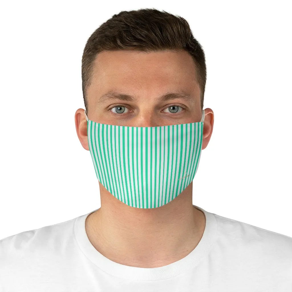 Turquoise Blue Striped Face Mask, Designer Modern Fabric Fashion Face Mask-Made in USA