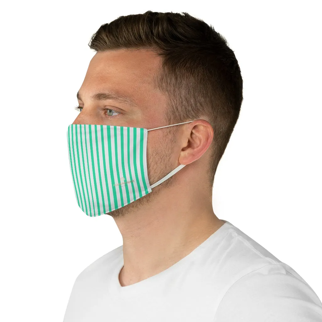 Turquoise Blue Striped Face Mask, Designer Modern Fabric Fashion Face Mask-Made in USA