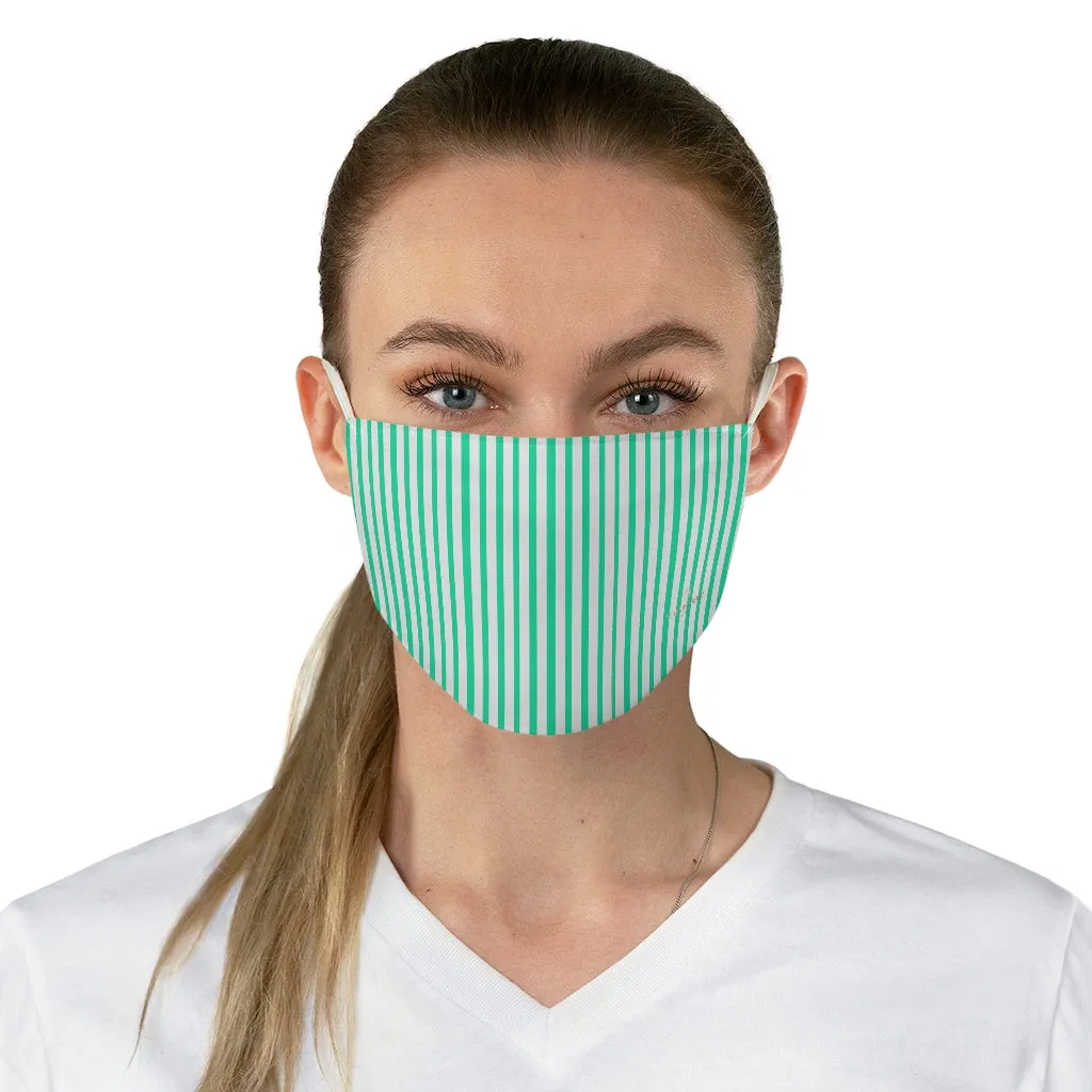 Turquoise Blue Striped Face Mask, Designer Modern Fabric Fashion Face Mask-Made in USA