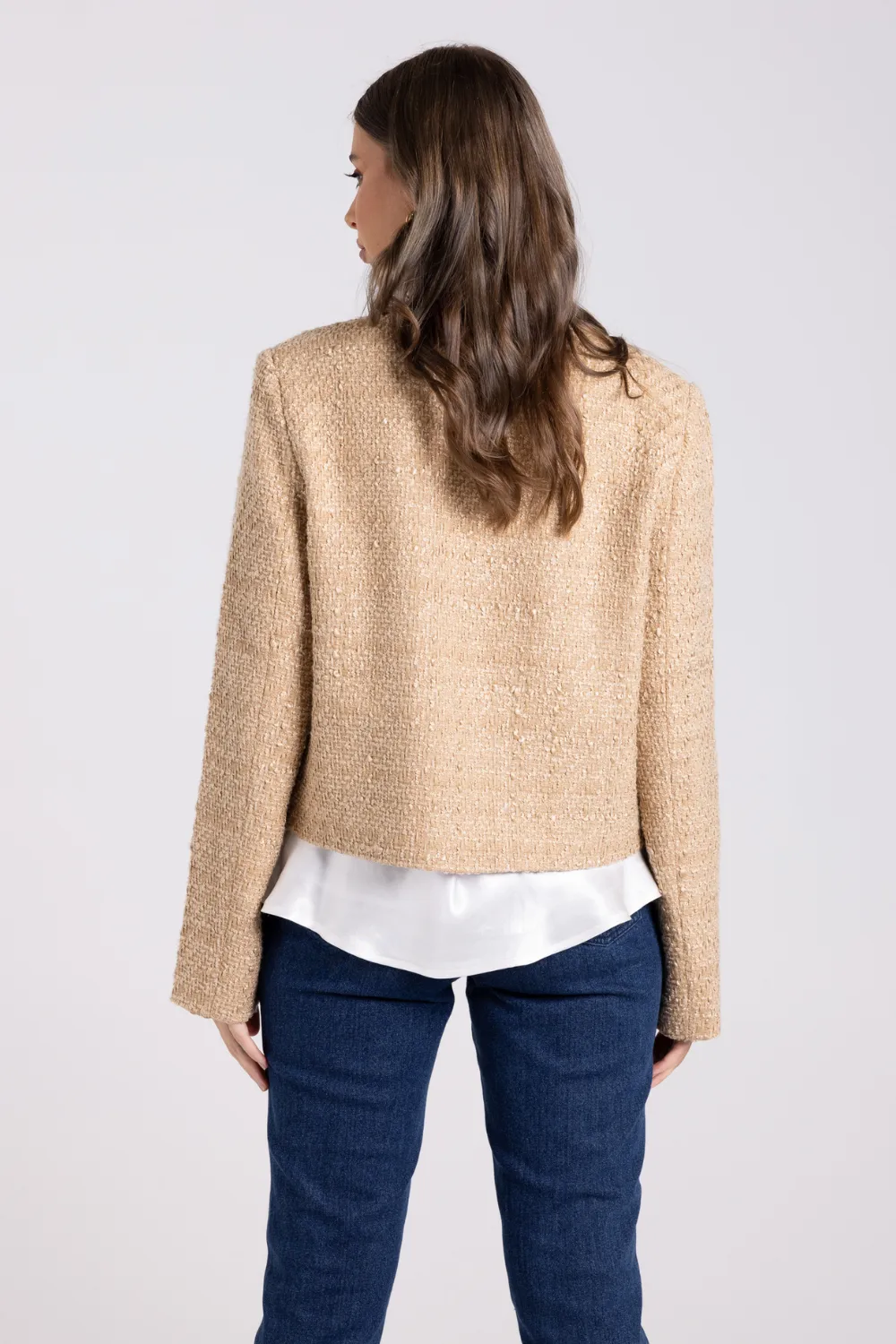 Two T's Crop Boucle Jacket Camel