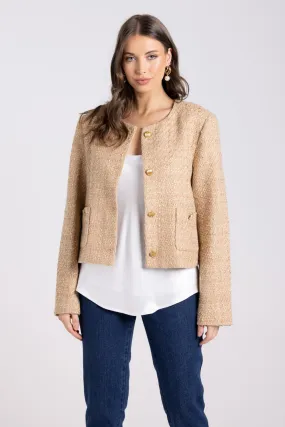 Two T's Crop Boucle Jacket Camel