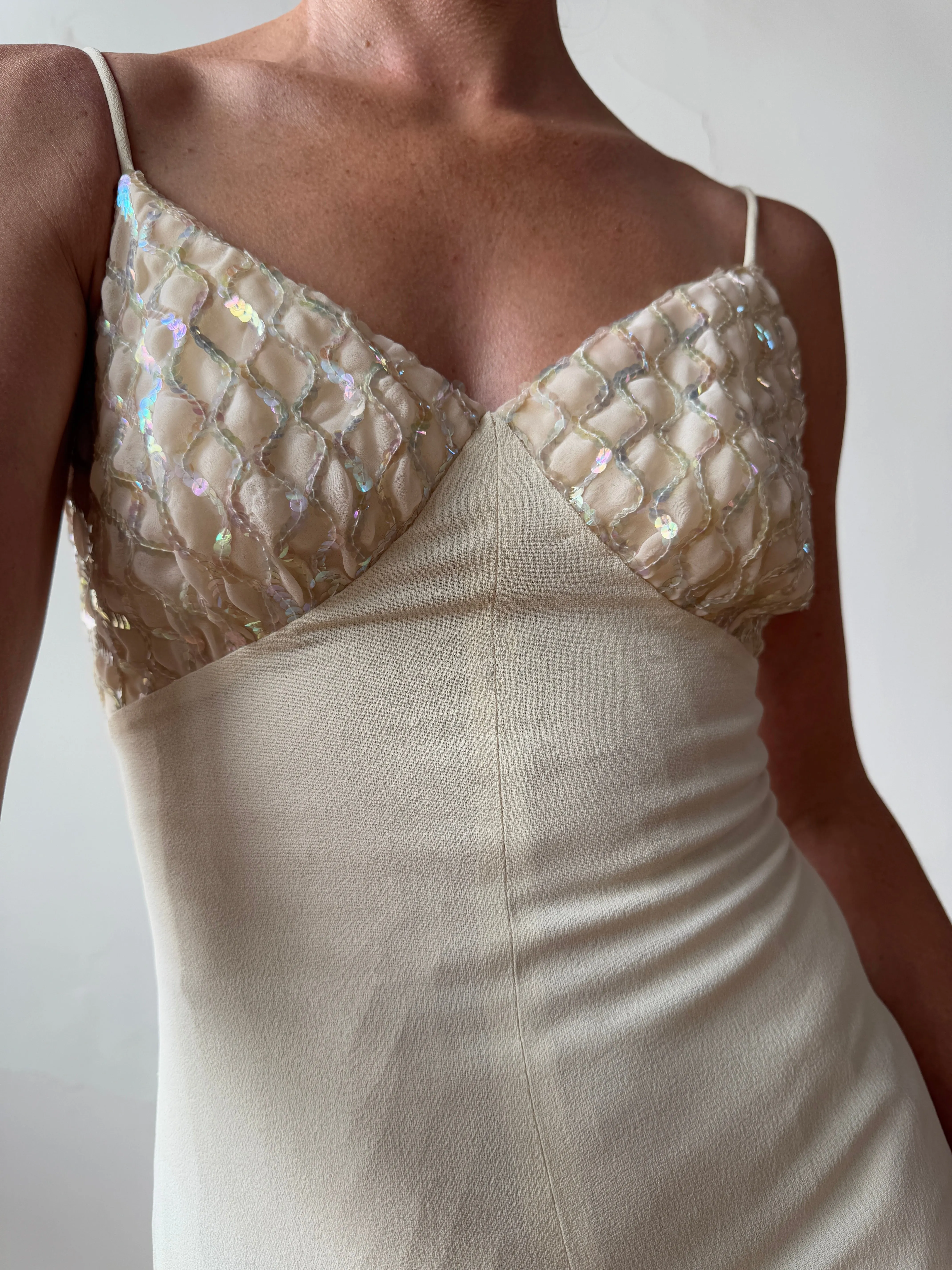 Vintage 60s Sequin and Crepe Slip Wedding Dress