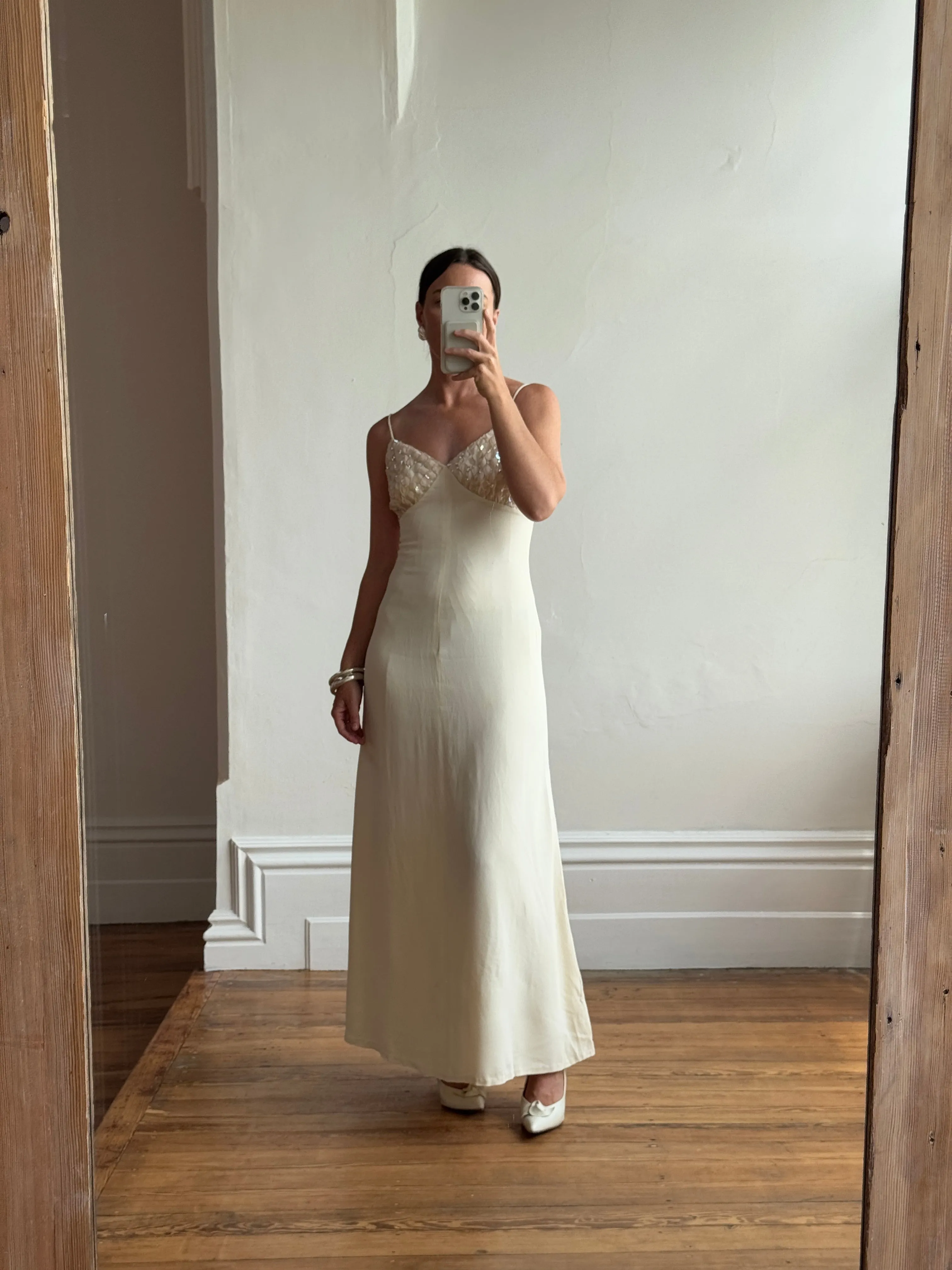 Vintage 60s Sequin and Crepe Slip Wedding Dress