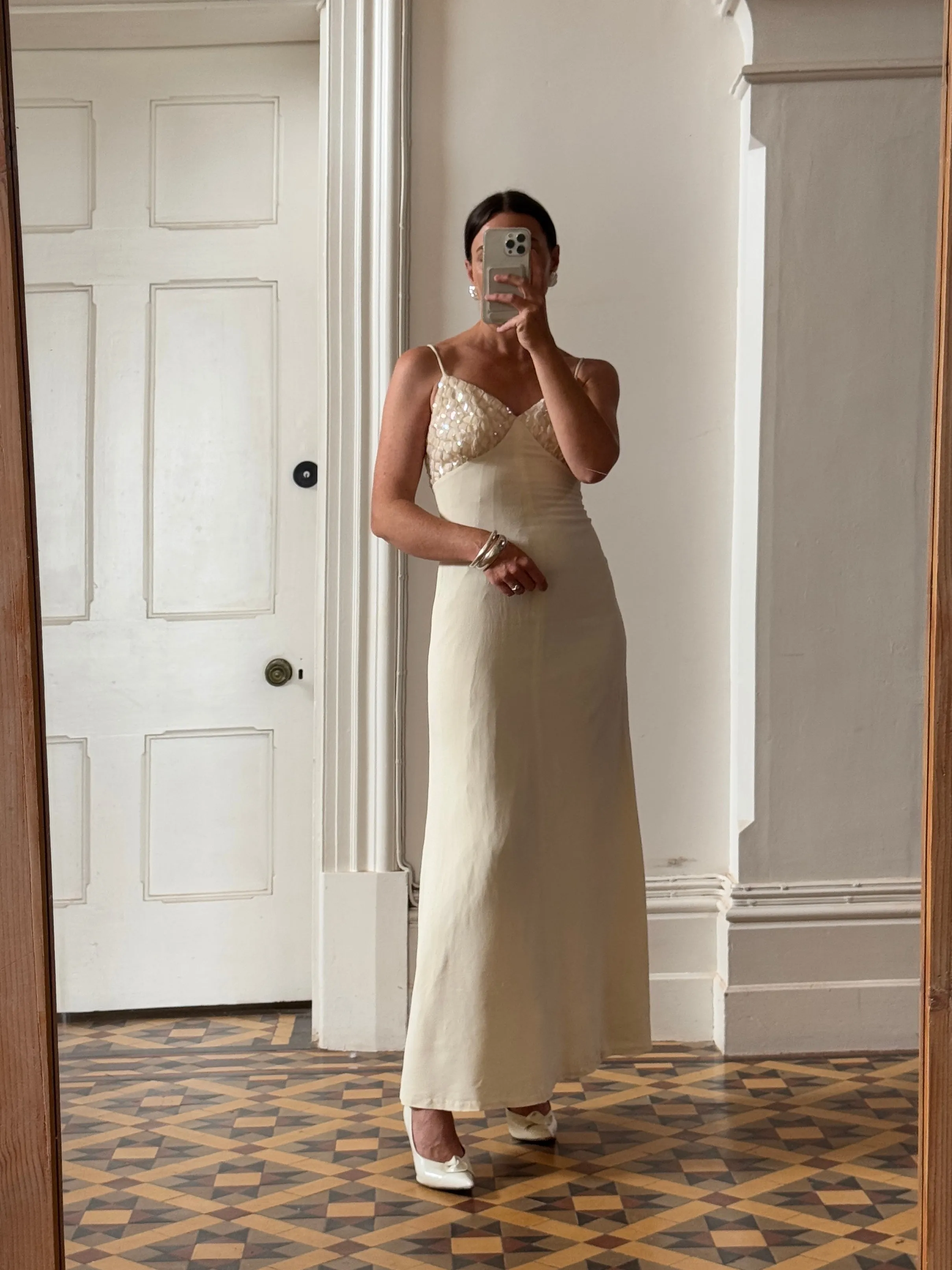 Vintage 60s Sequin and Crepe Slip Wedding Dress