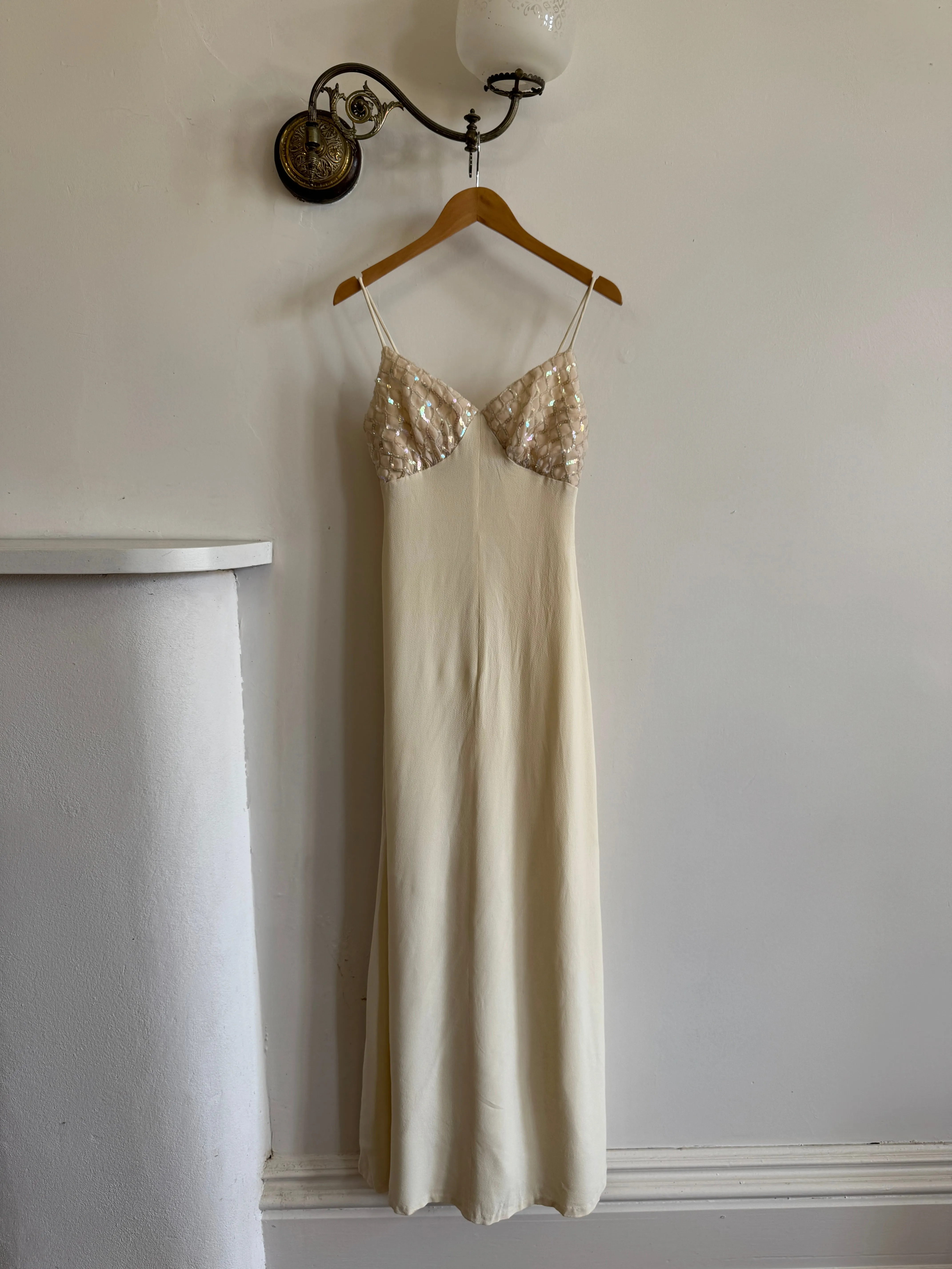 Vintage 60s Sequin and Crepe Slip Wedding Dress
