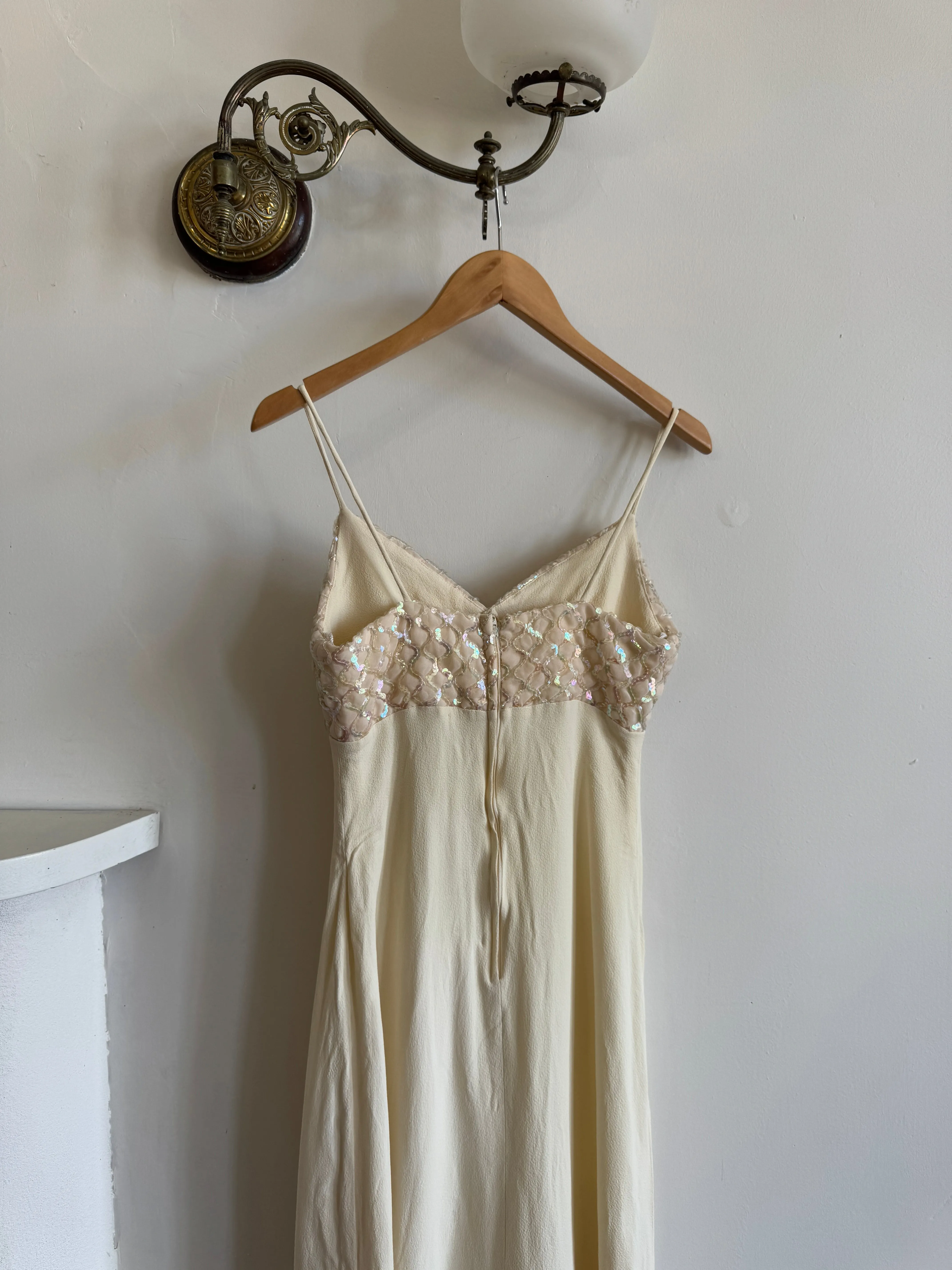 Vintage 60s Sequin and Crepe Slip Wedding Dress