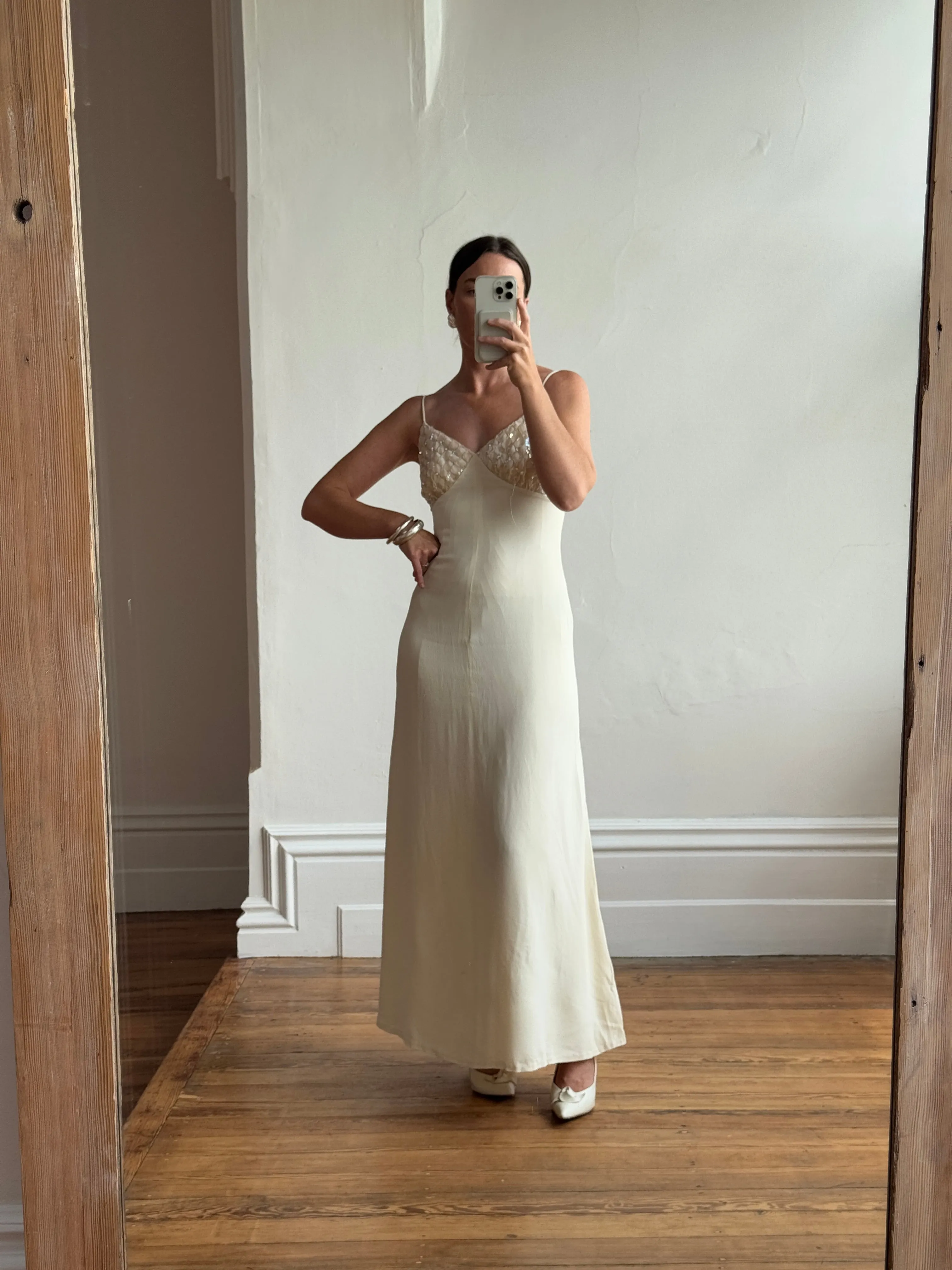 Vintage 60s Sequin and Crepe Slip Wedding Dress
