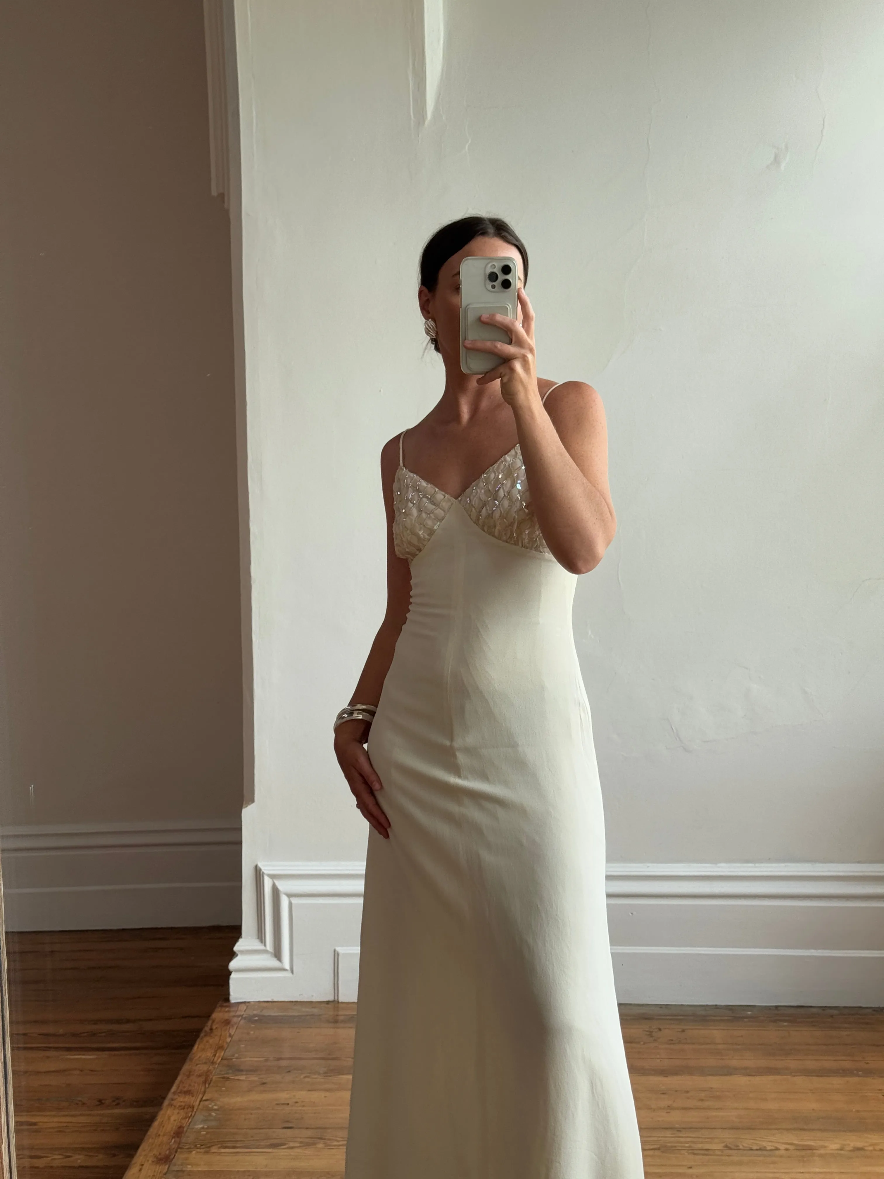 Vintage 60s Sequin and Crepe Slip Wedding Dress