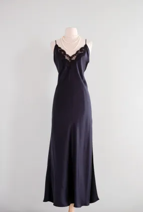 Vintage 90’s Black Silk Lace Bias Cut Slip Gown / ML