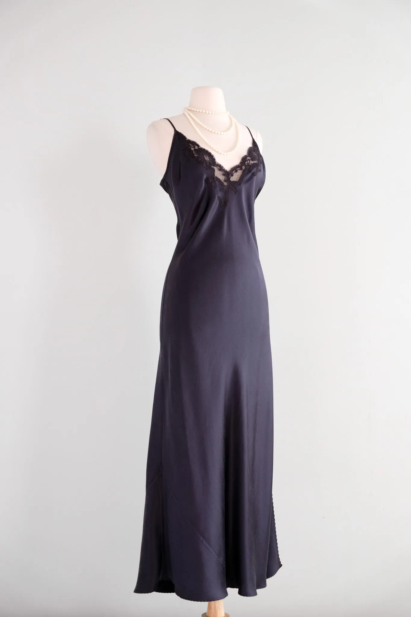 Vintage 90’s Black Silk Lace Bias Cut Slip Gown / ML
