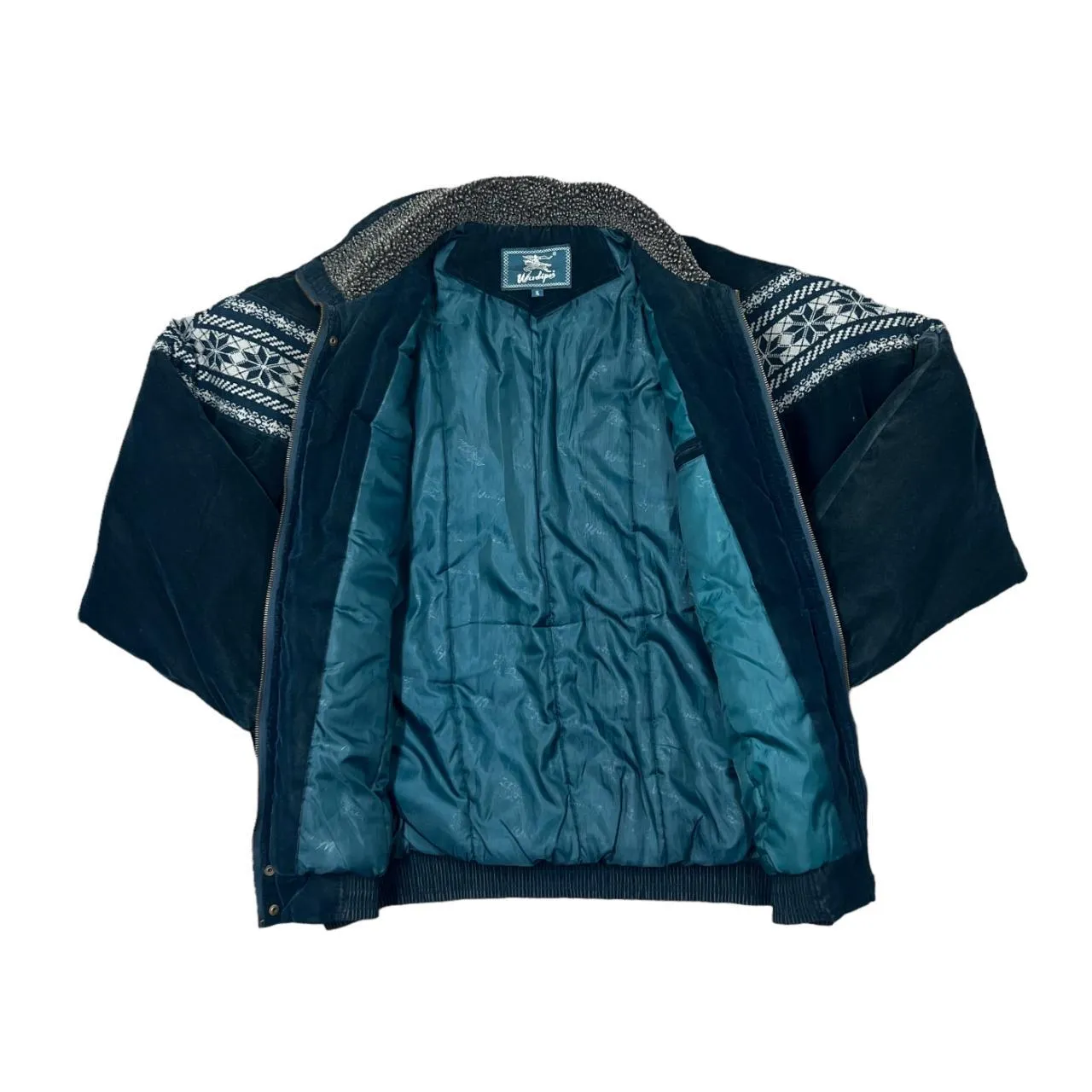 Vintage 90's WUDIPOS Patterned Woven Panel Sherpa Collared Suede Effect Padded Bomber Jacket