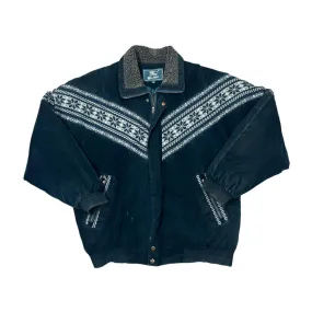 Vintage 90's WUDIPOS Patterned Woven Panel Sherpa Collared Suede Effect Padded Bomber Jacket