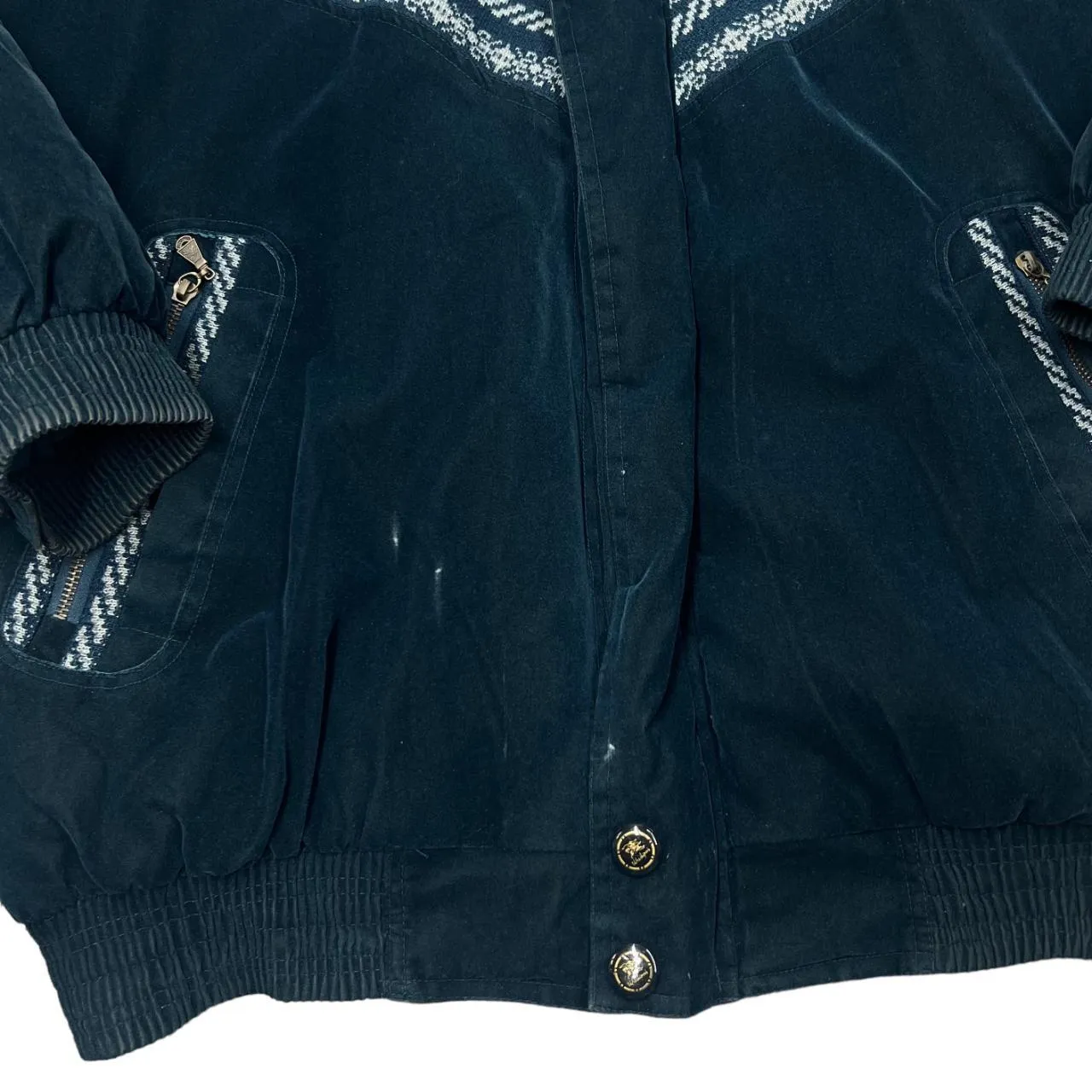 Vintage 90's WUDIPOS Patterned Woven Panel Sherpa Collared Suede Effect Padded Bomber Jacket