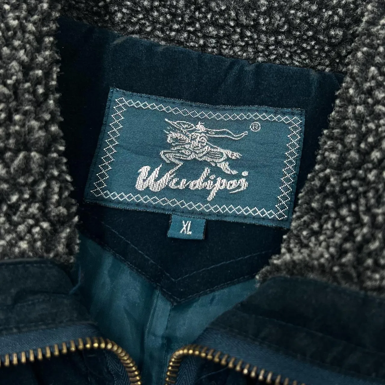 Vintage 90's WUDIPOS Patterned Woven Panel Sherpa Collared Suede Effect Padded Bomber Jacket