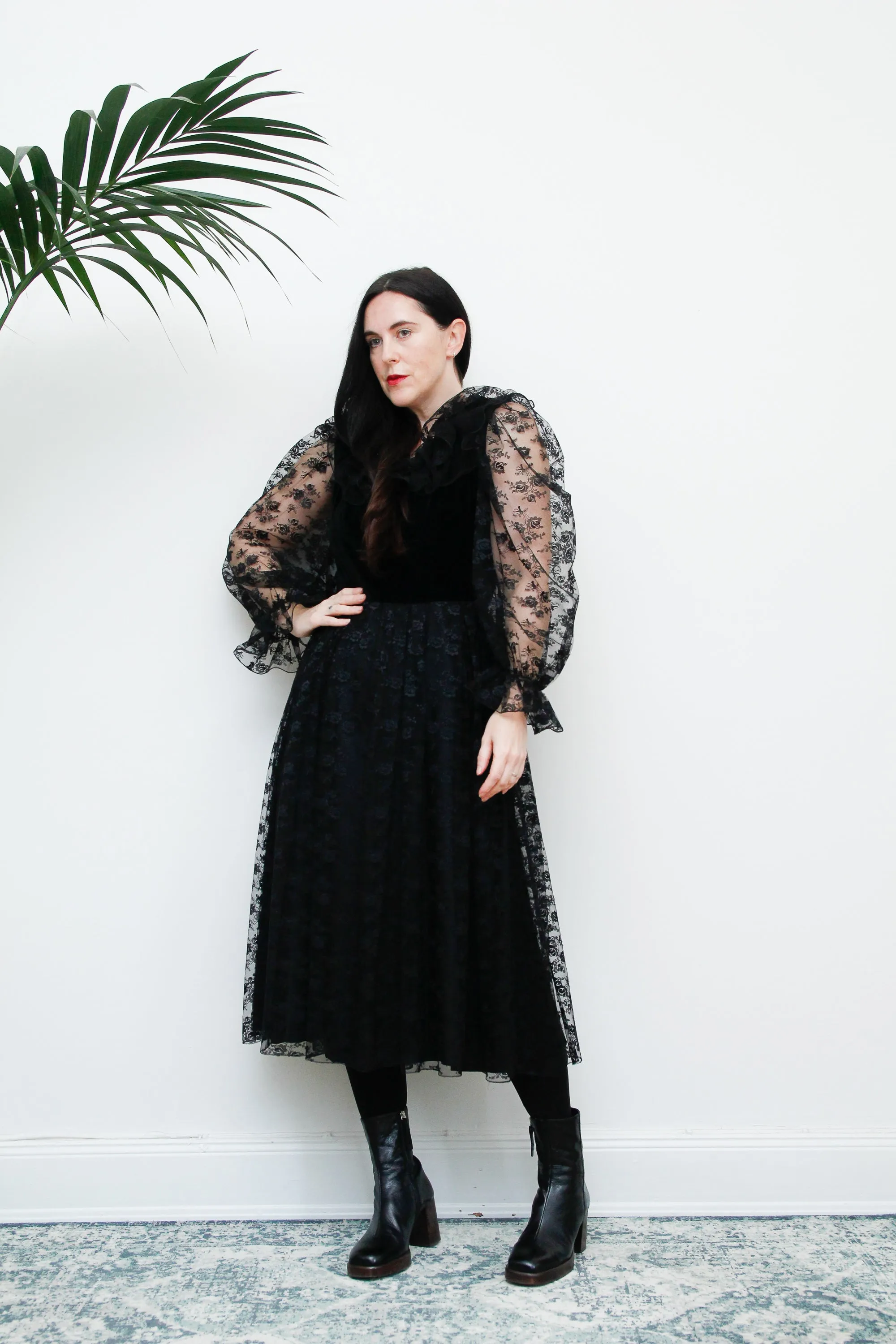 Vintage Black Velvet Lace Vera Mont Midi Dress