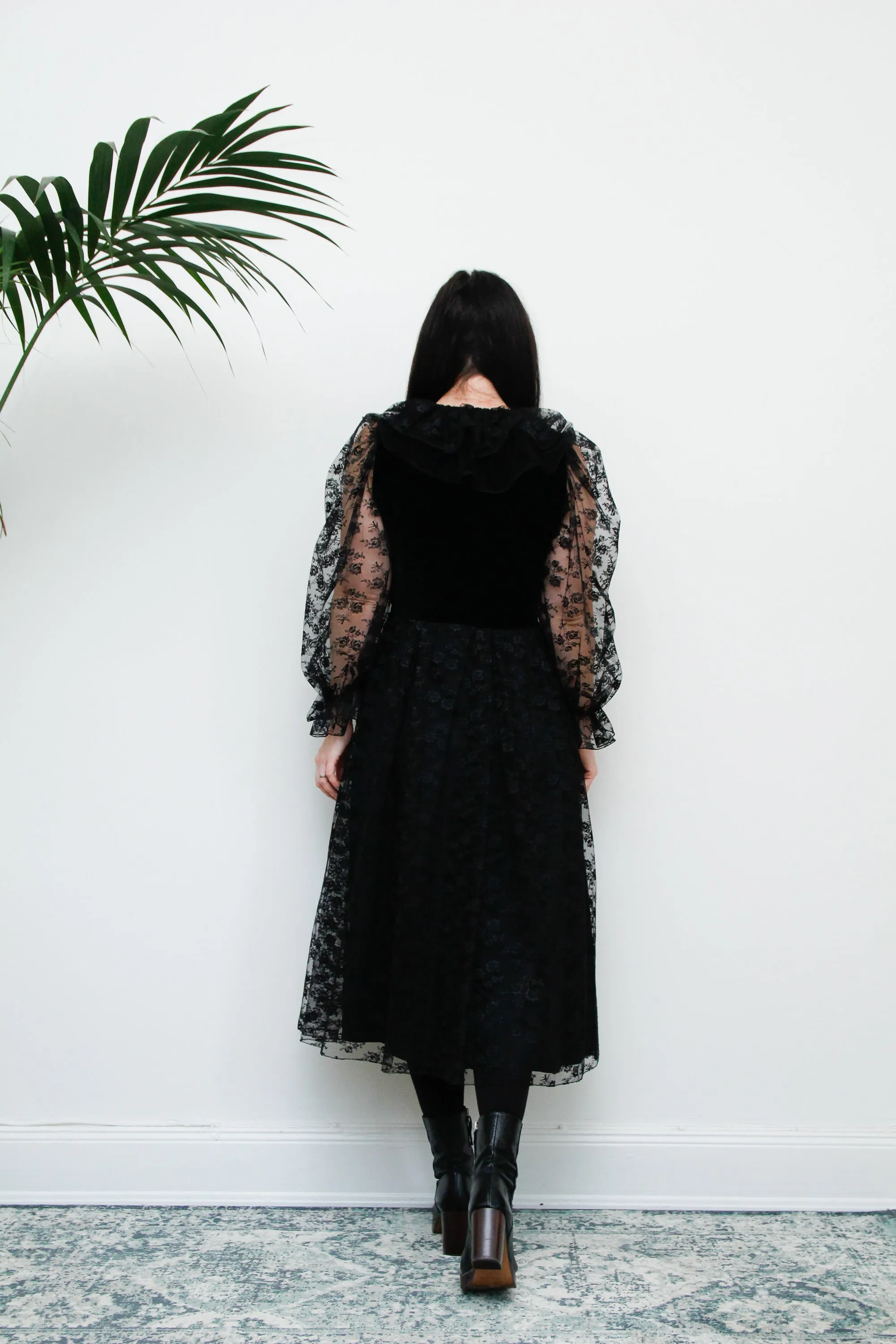 Vintage Black Velvet Lace Vera Mont Midi Dress