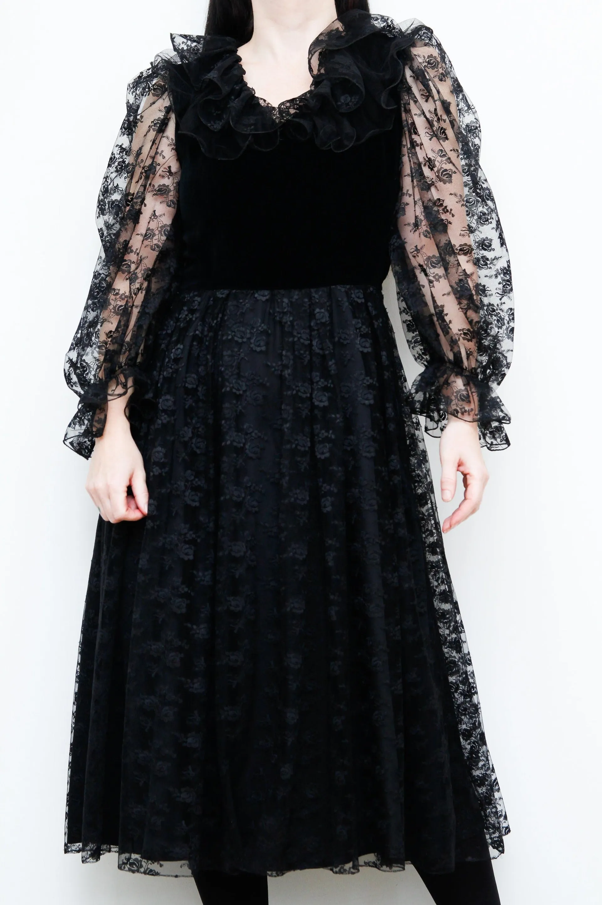 Vintage Black Velvet Lace Vera Mont Midi Dress