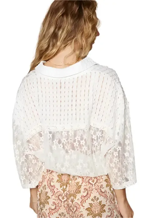 Vintage Lace Cropped Jacket Top - Off White
