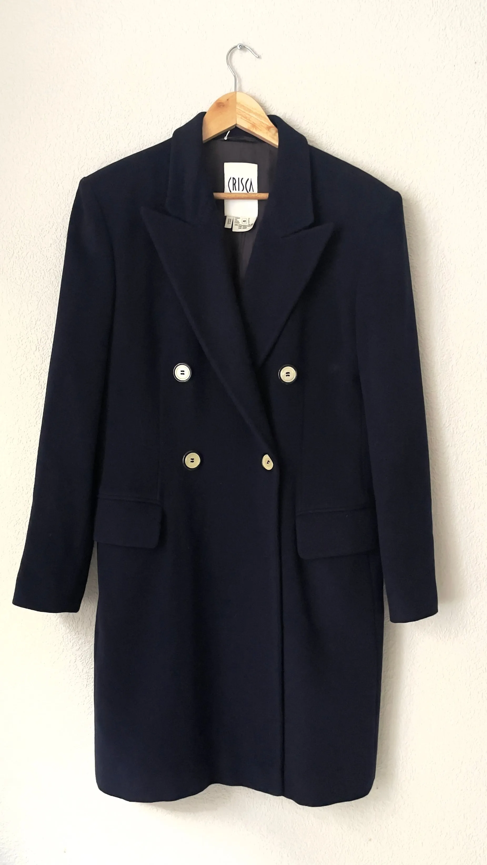 Vintage Navy Blue Wool Coat - Crisca