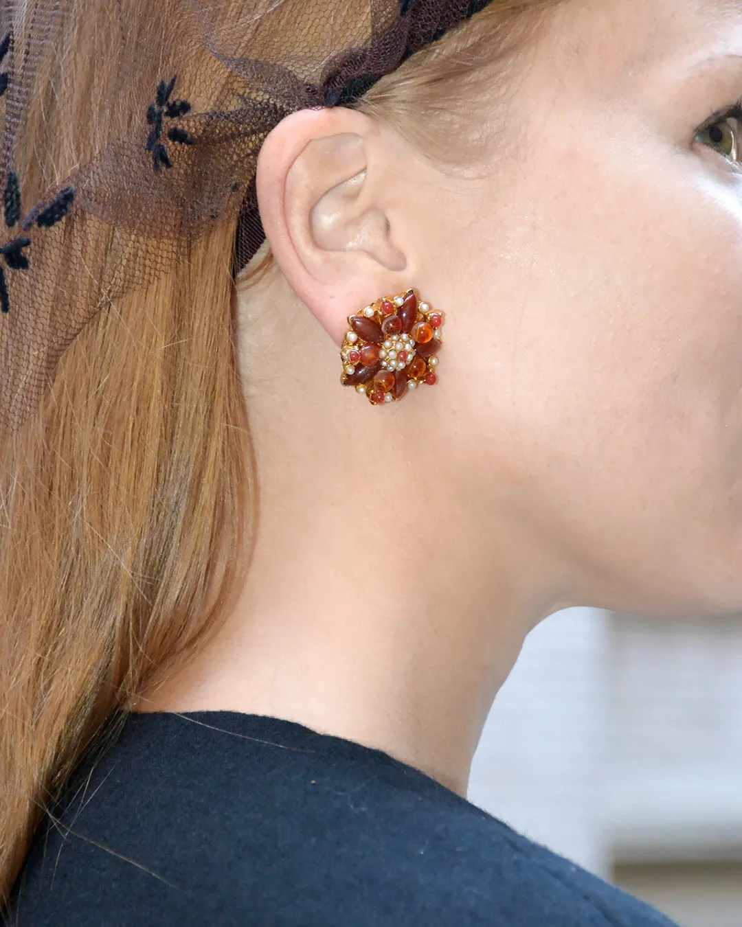 Vintage Red Poinsettia Cluster Earrings