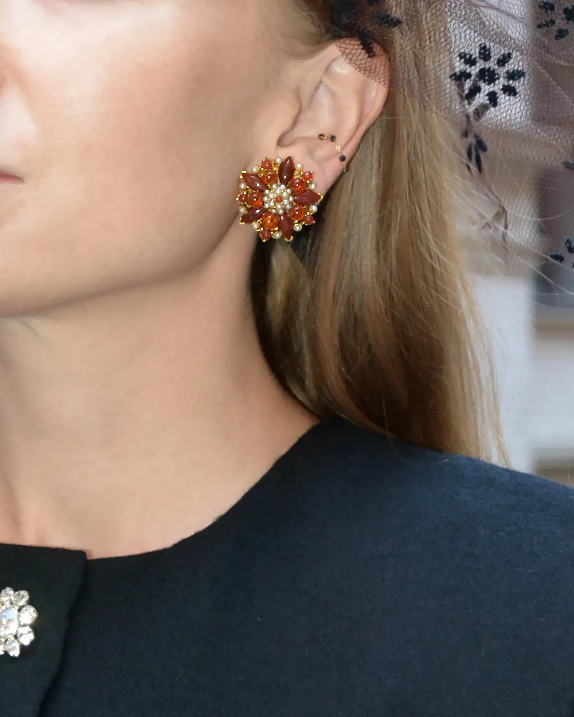 Vintage Red Poinsettia Cluster Earrings