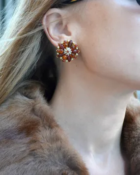 Vintage Red Poinsettia Cluster Earrings